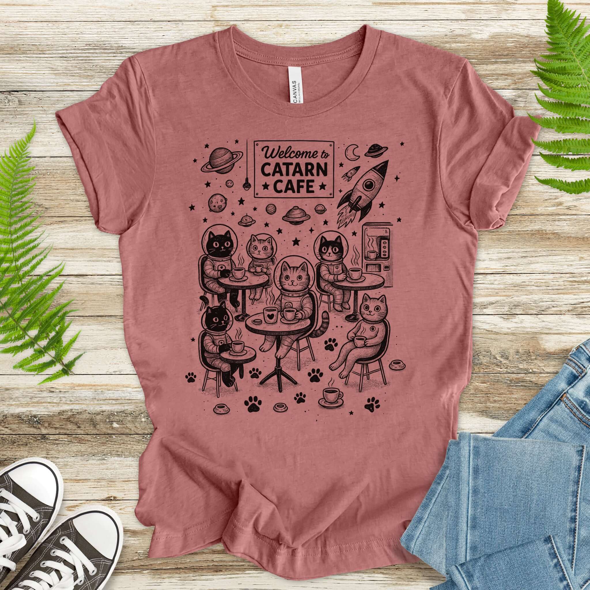 Space Cats Café Funny T-Shirt