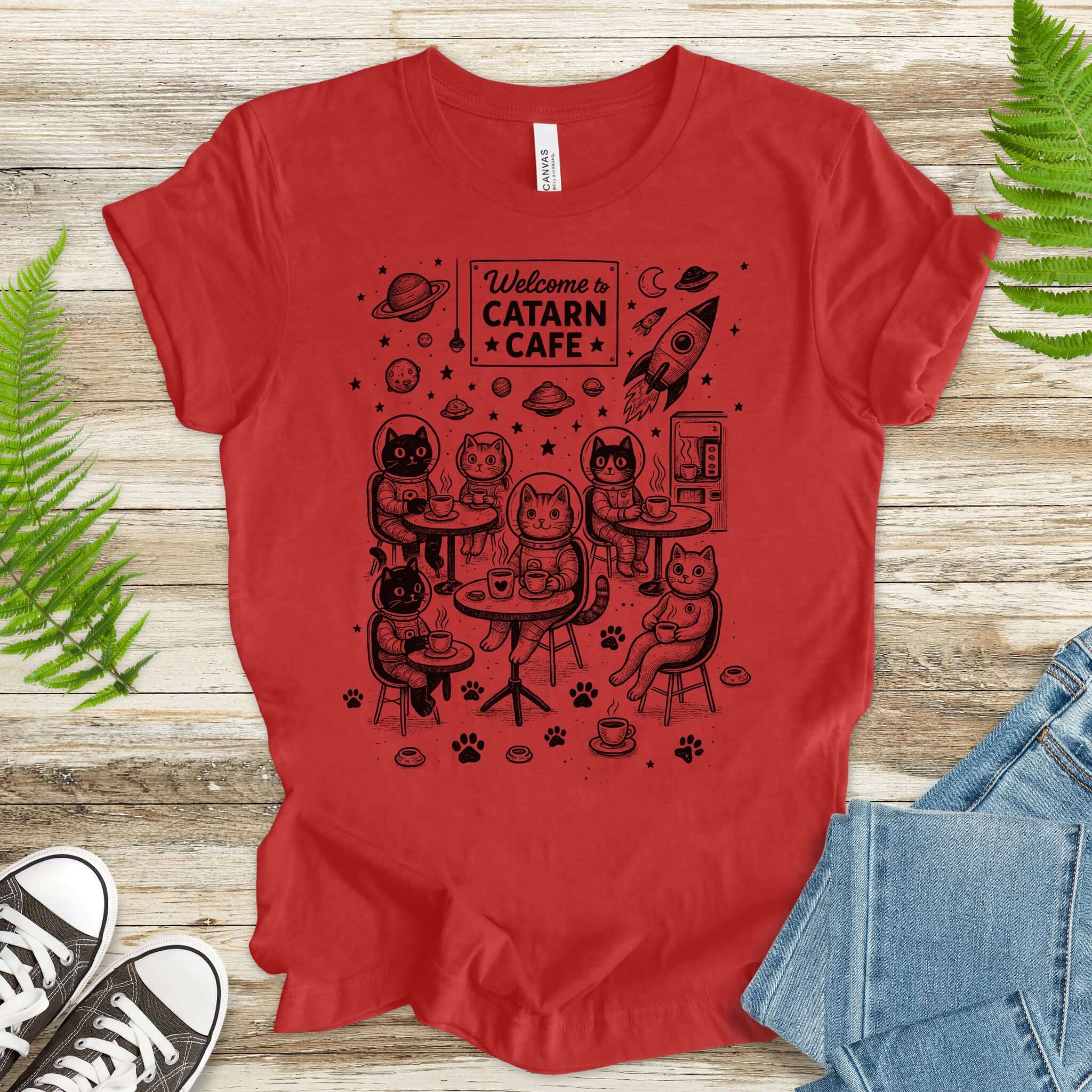 Space Cats Café Funny T-Shirt