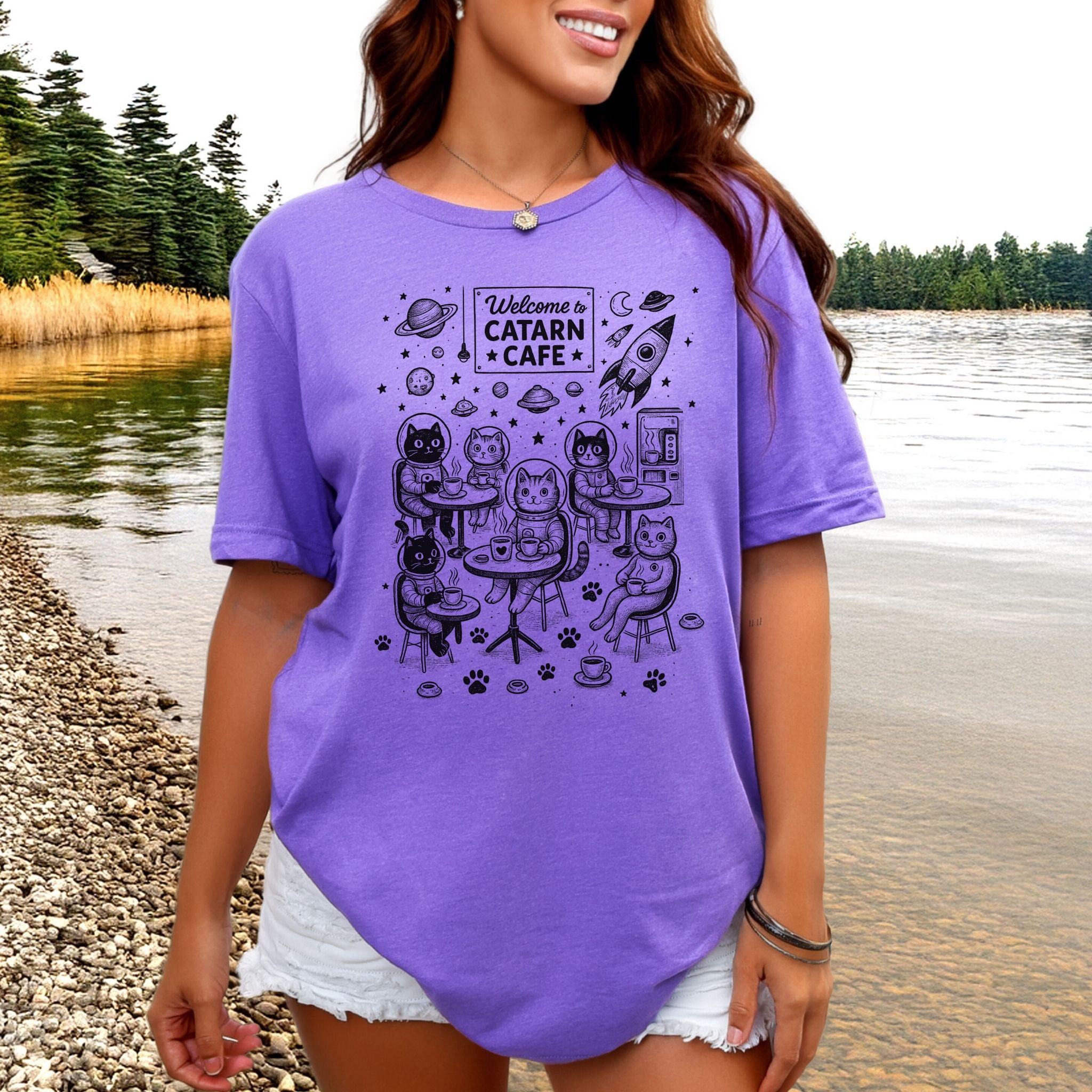 Space Cats Café Funny T-Shirt