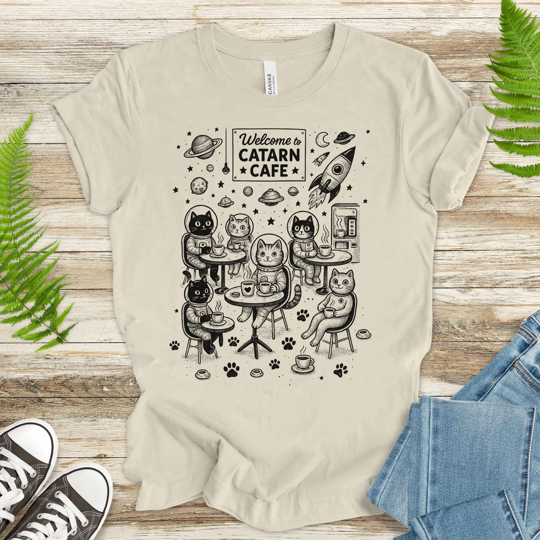 Space Cats Café Funny T-Shirt