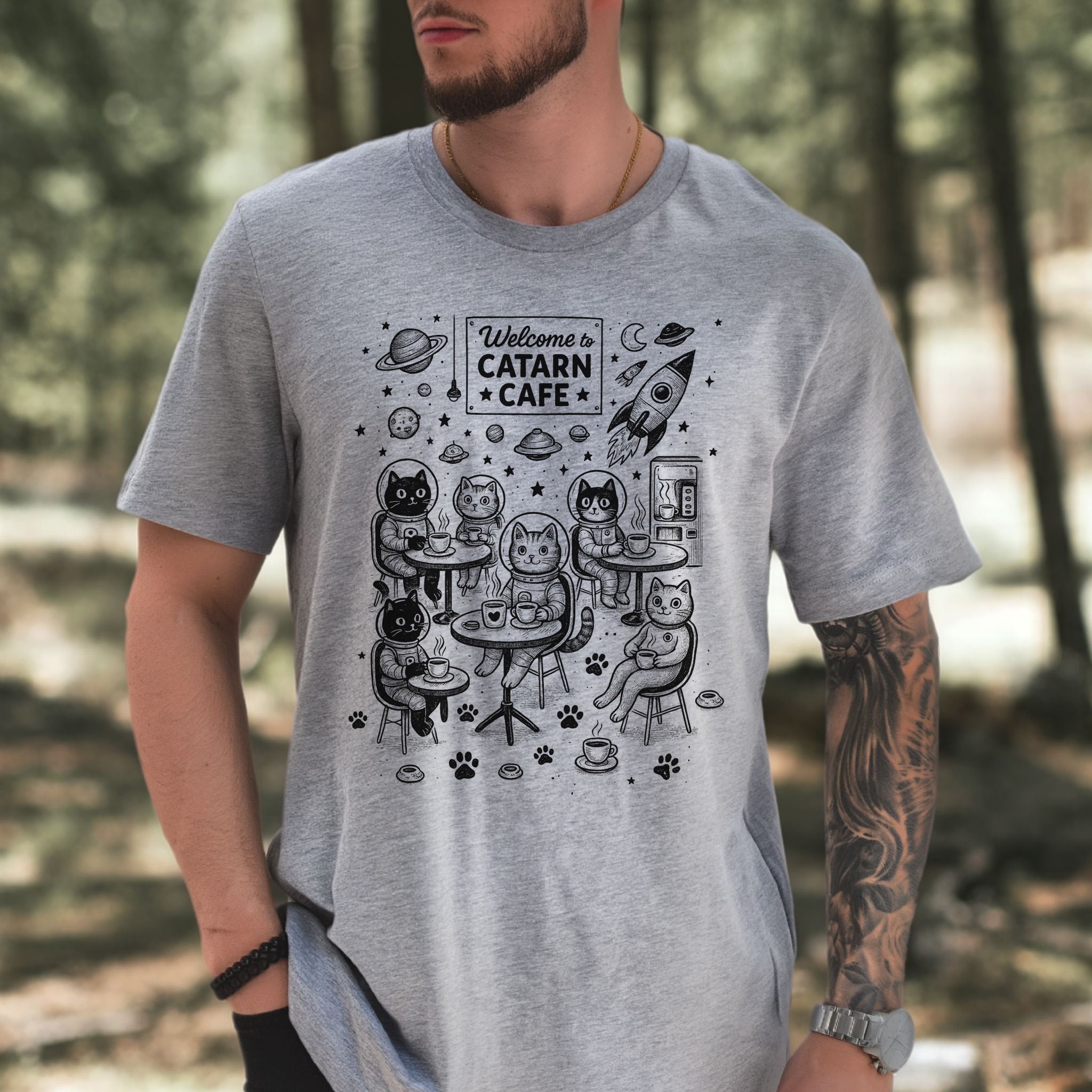 Space Cats Café Funny T-Shirt