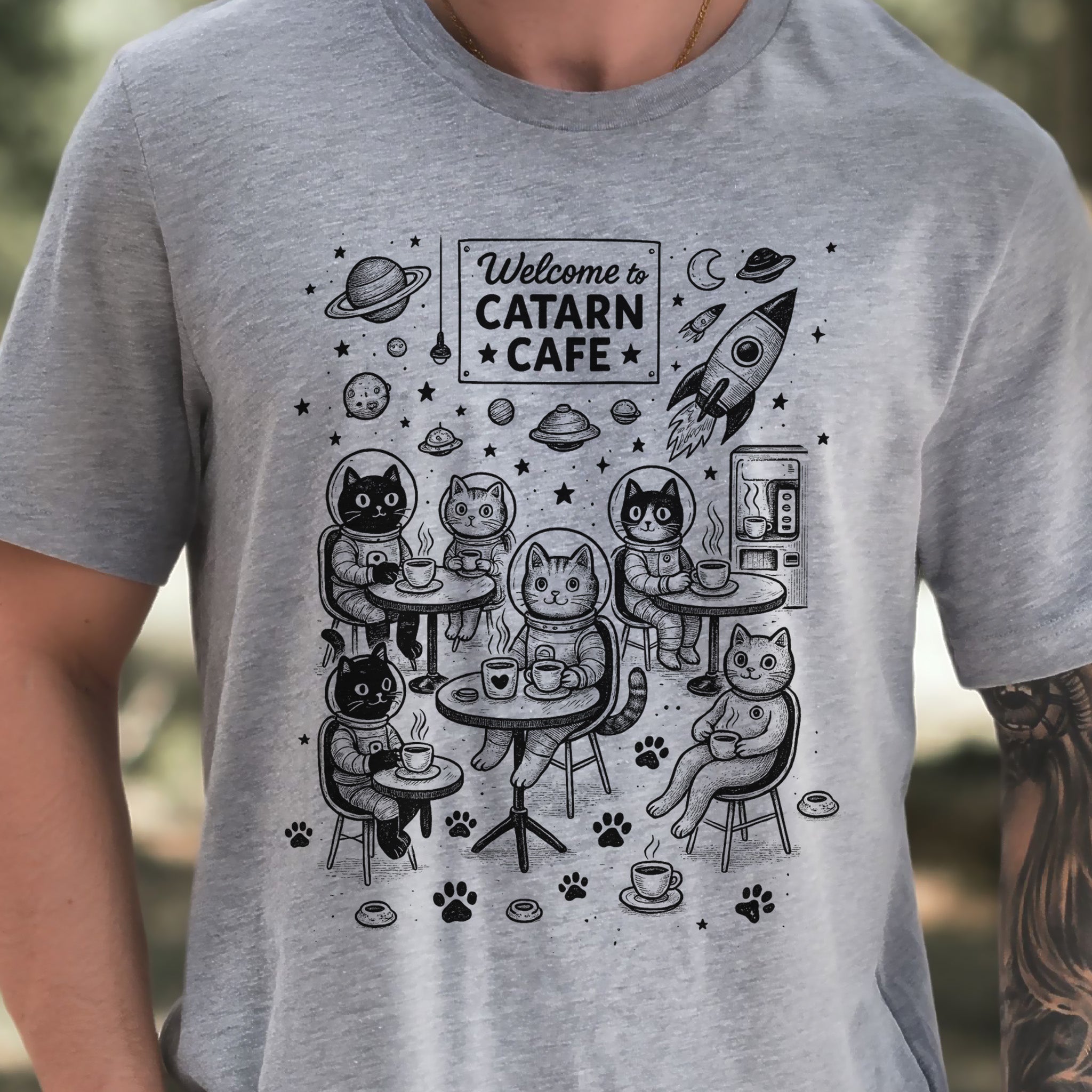 Space Cats Café Funny T-Shirt