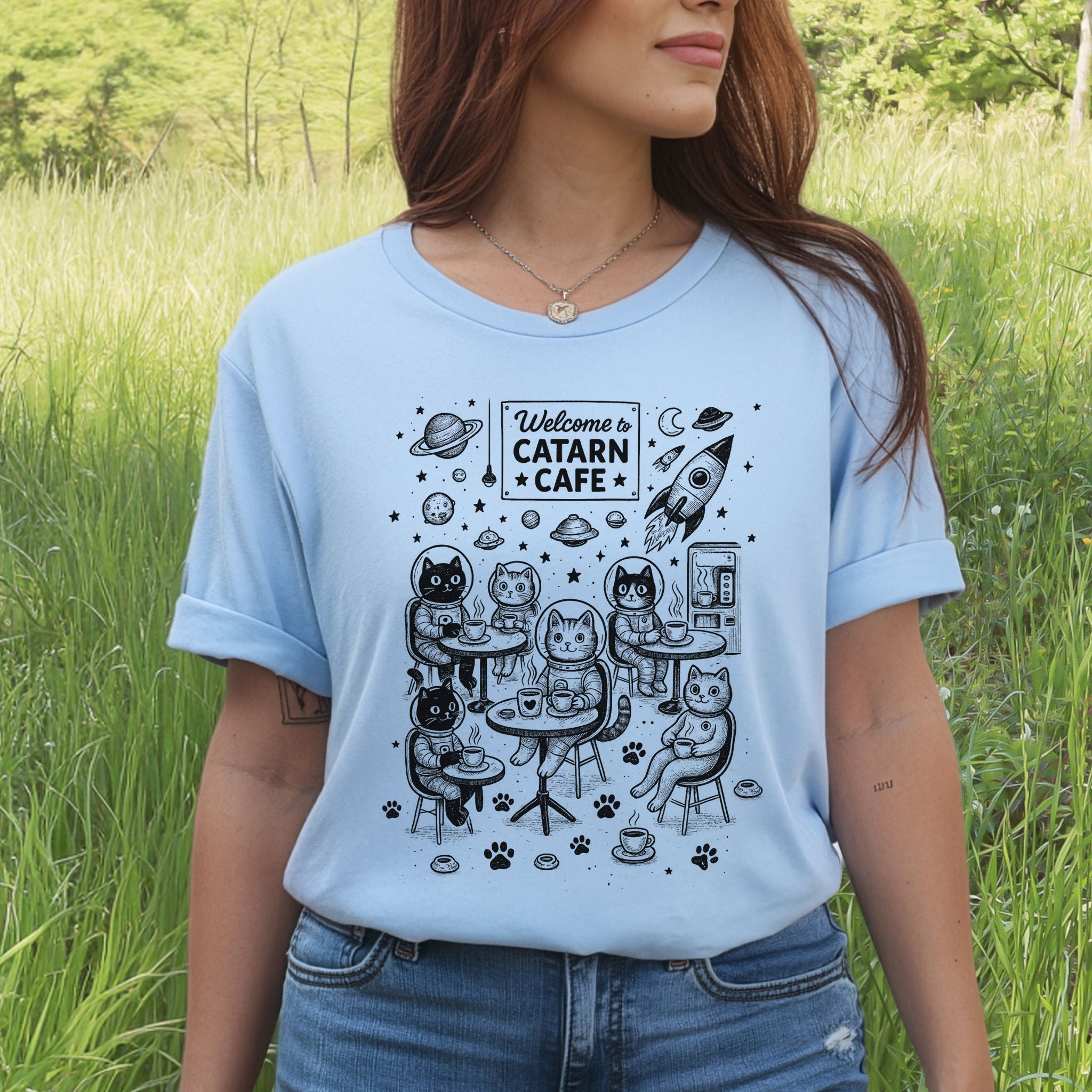 Space Cats Café Funny T-Shirt