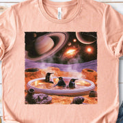 Space Jacuzzi Penguins Retro Cosmic Spa Day Graphic T-Shirt