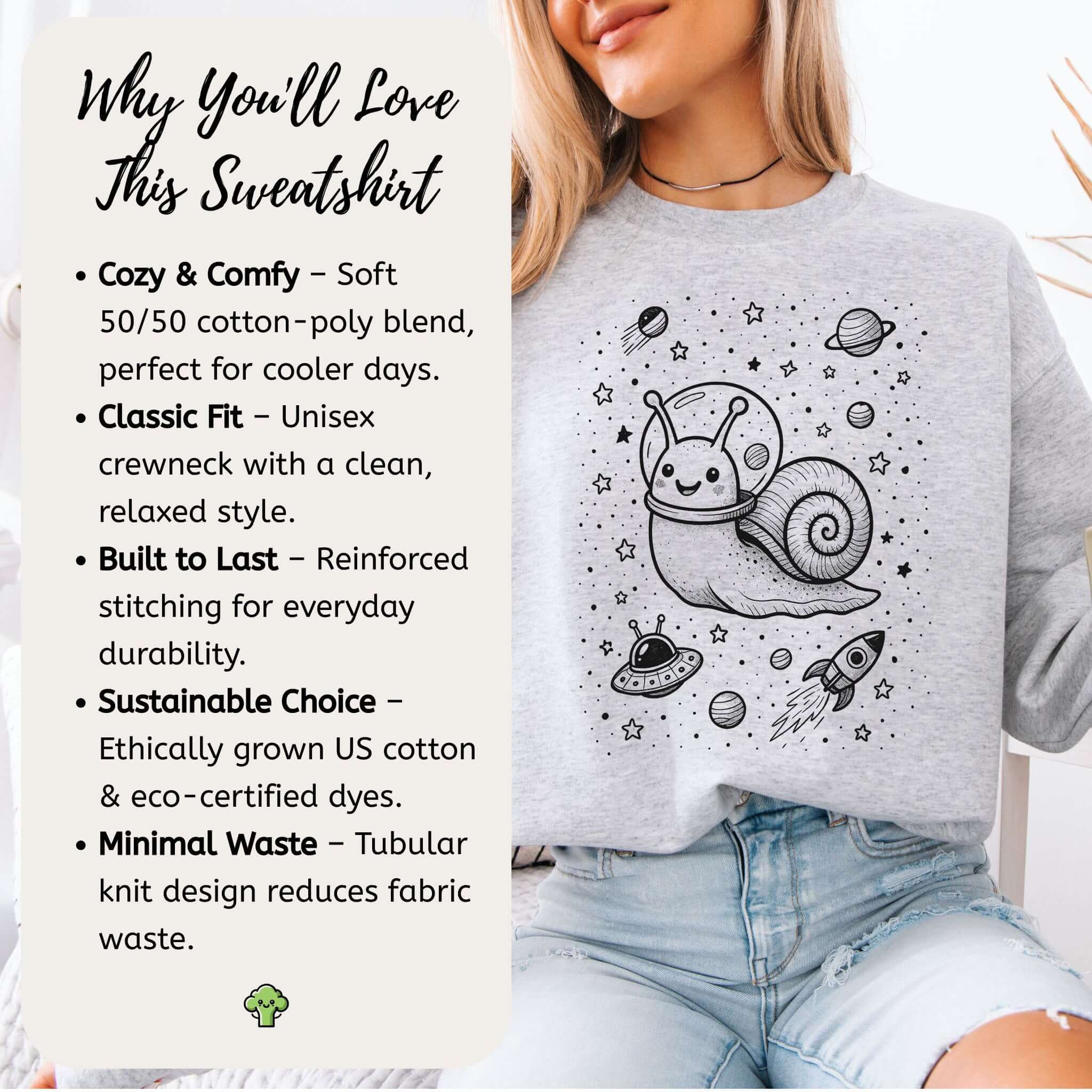 Funny Space Snail Sweatshirt – Cute Snail Gift for Garden & Galaxy Lovers
