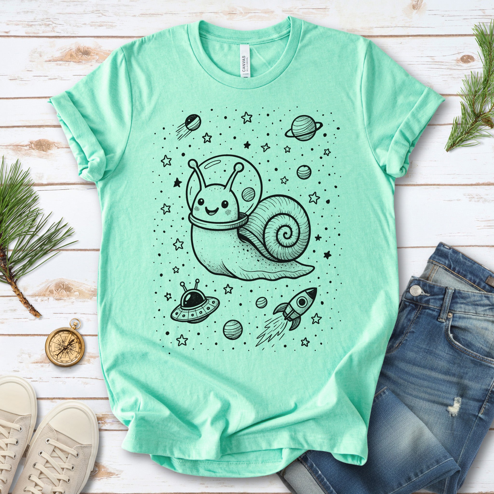 Space Snail Rocket Funny T-Shirt