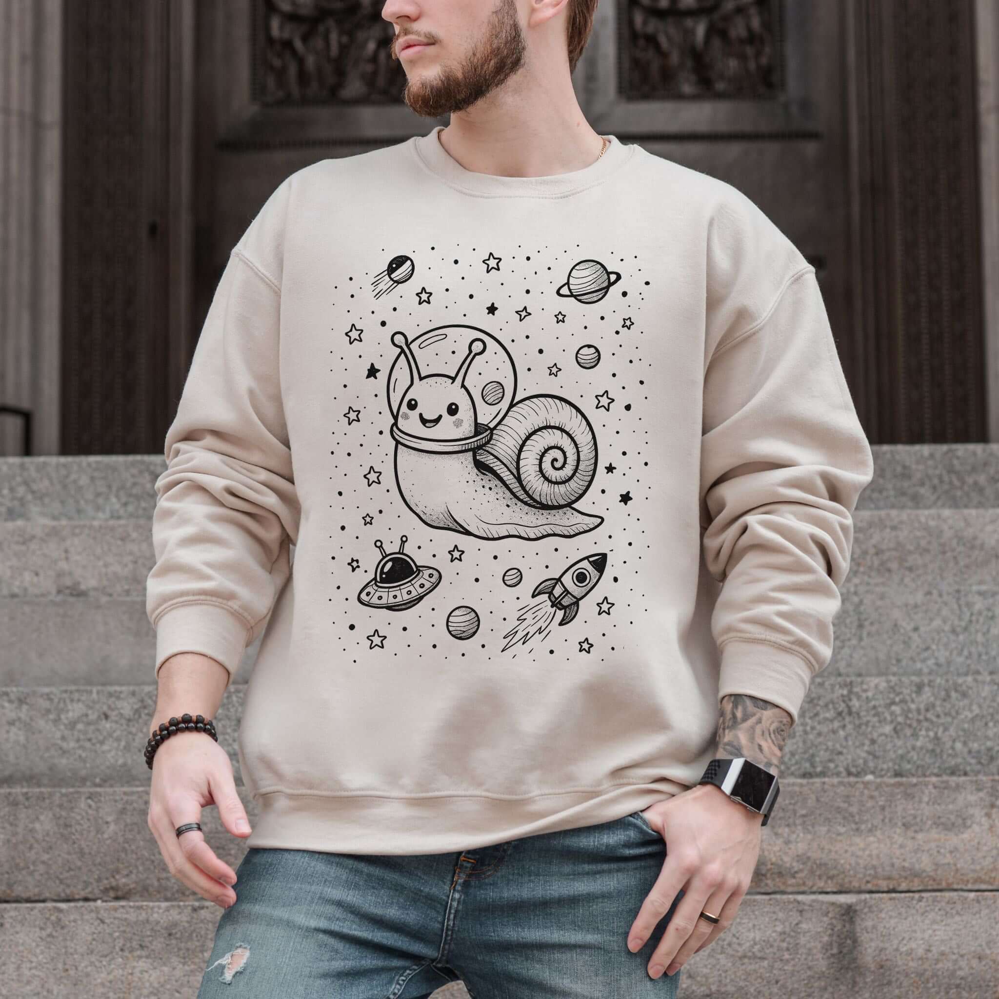 Funny Space Snail Sweatshirt – Cute Snail Gift for Garden & Galaxy Lovers