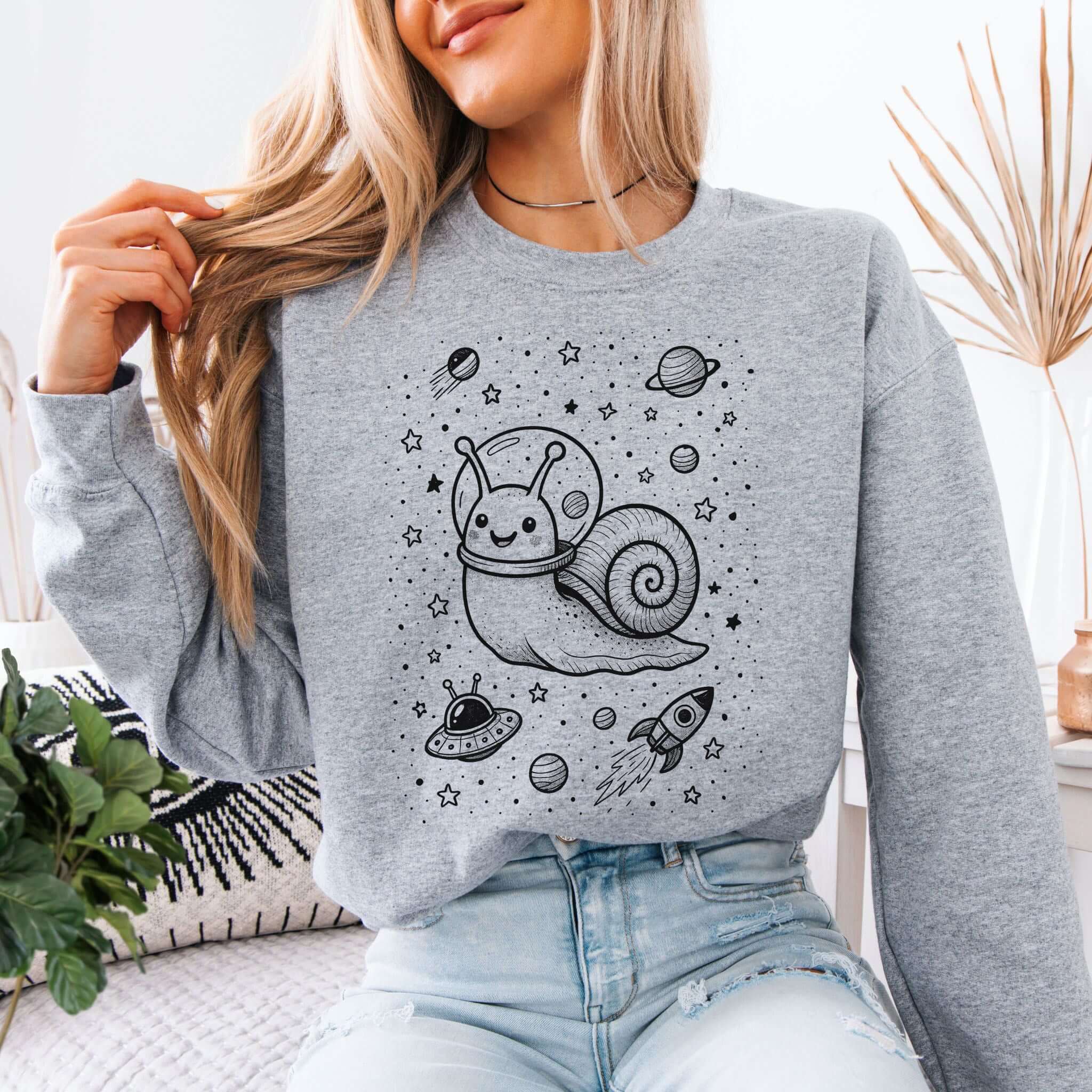 Funny Space Snail Sweatshirt – Cute Snail Gift for Garden & Galaxy Lovers