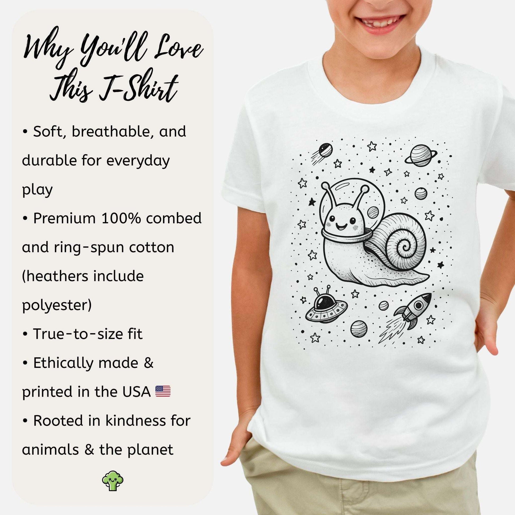 Space Snail Rocket – Slow-Mo Cosmic Zoom Youth Tee