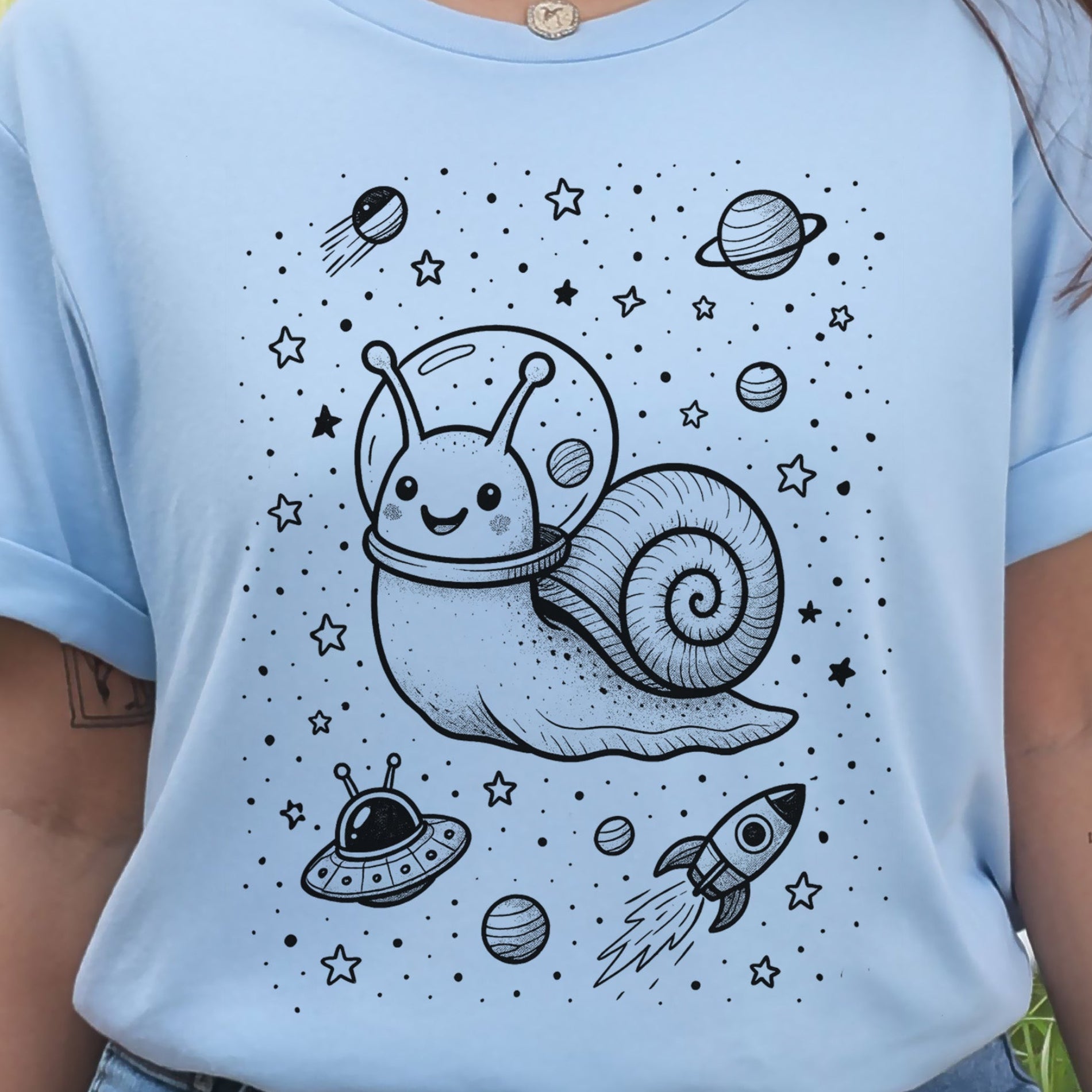 Space Snail Rocket Funny T-Shirt
