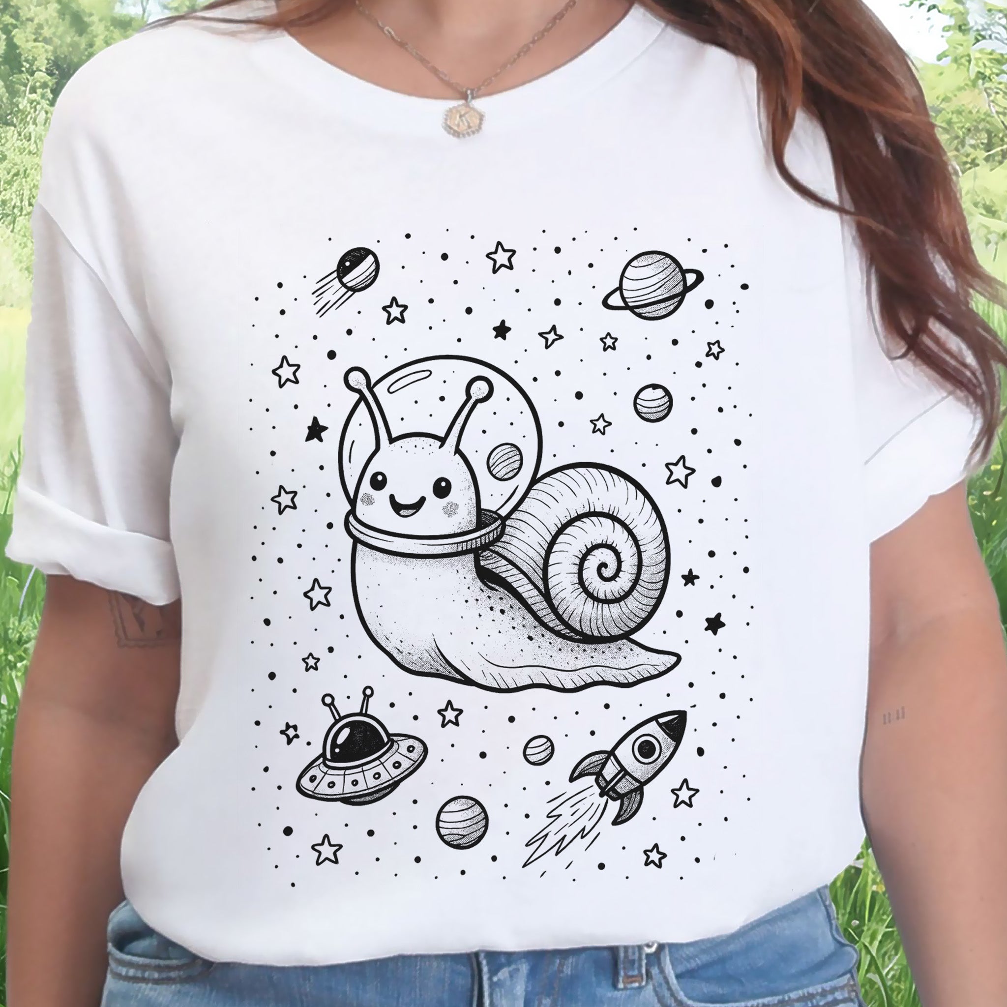 Space Snail Rocket Funny T-Shirt