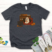 Spooky Movie Night Youth T-Shirt – Ghost, Cats & Couch Vibes