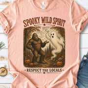 Spooky Wild Spirit Respect the Locals Bigfoot Ghost Halloween T-Shirt