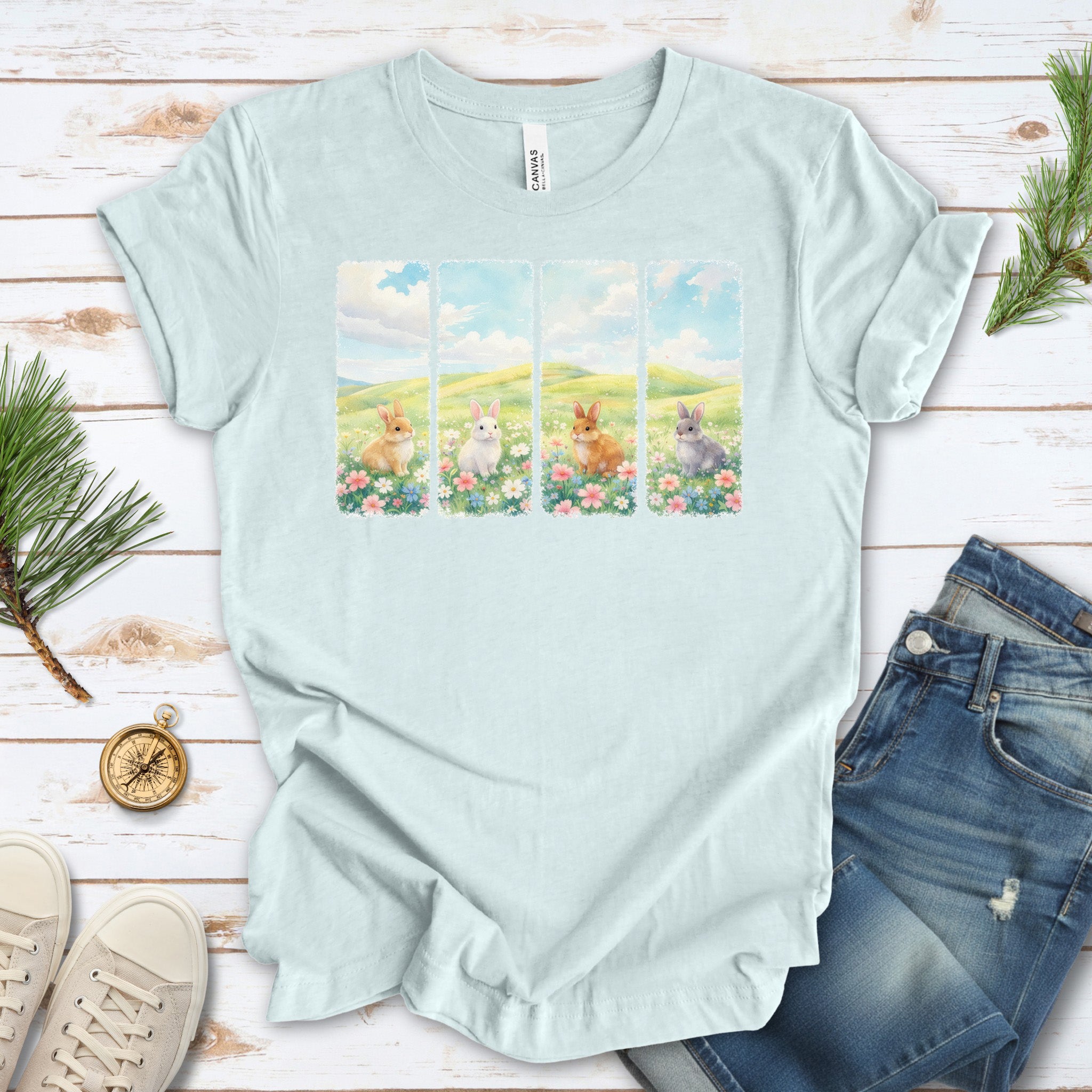 Spring Bunny Quartet T-Shirt Cute Floral Rabbit Wildflower Easter Gift