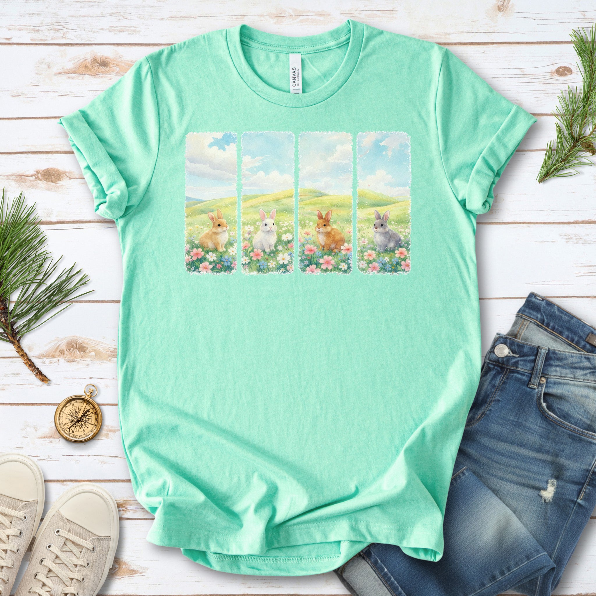Spring Bunny Quartet T-Shirt Cute Floral Rabbit Wildflower Easter Gift