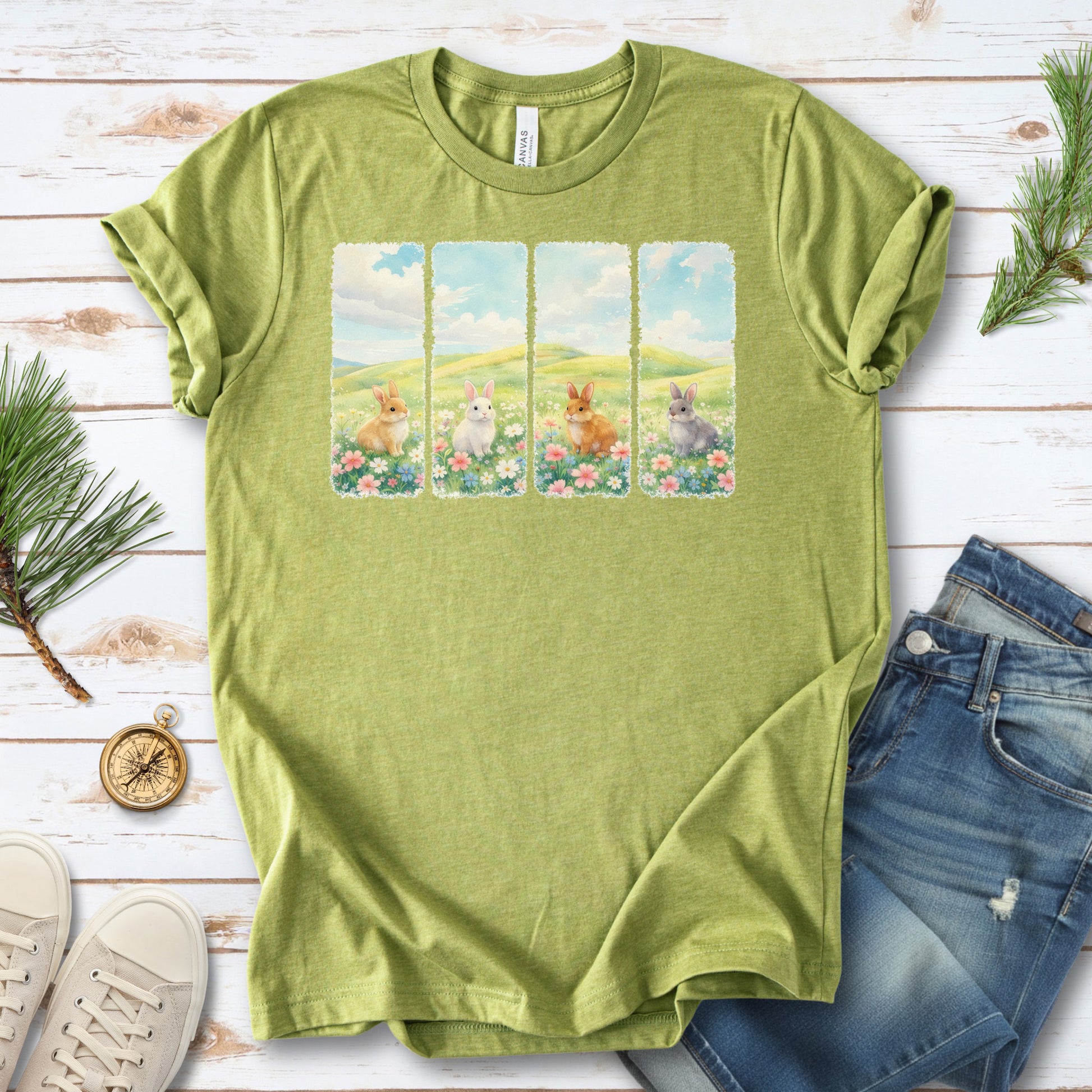 Spring Bunny Quartet T-Shirt Cute Floral Rabbit Wildflower Easter Gift