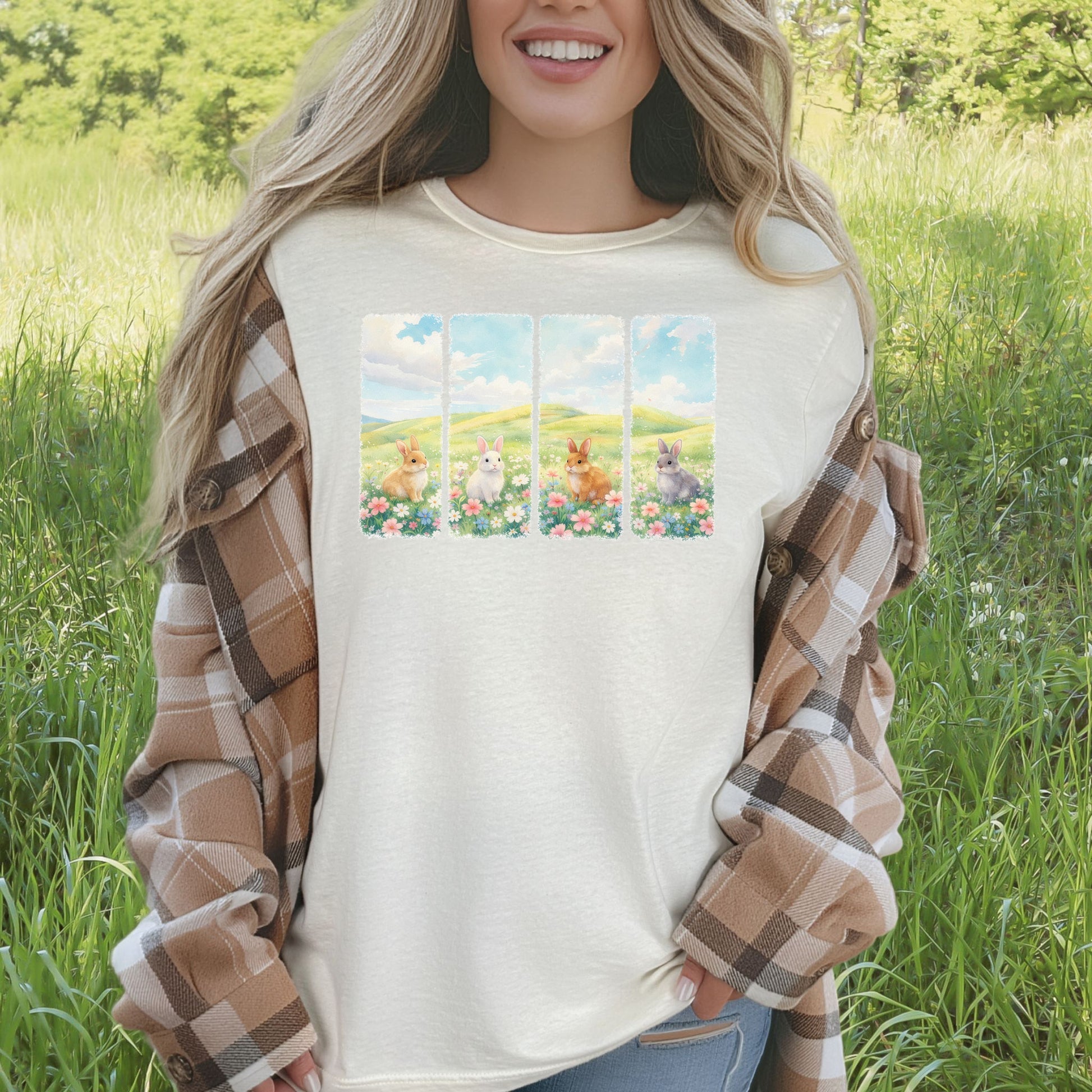 Spring Bunny Quartet T-Shirt Cute Floral Rabbit Wildflower Easter Gift