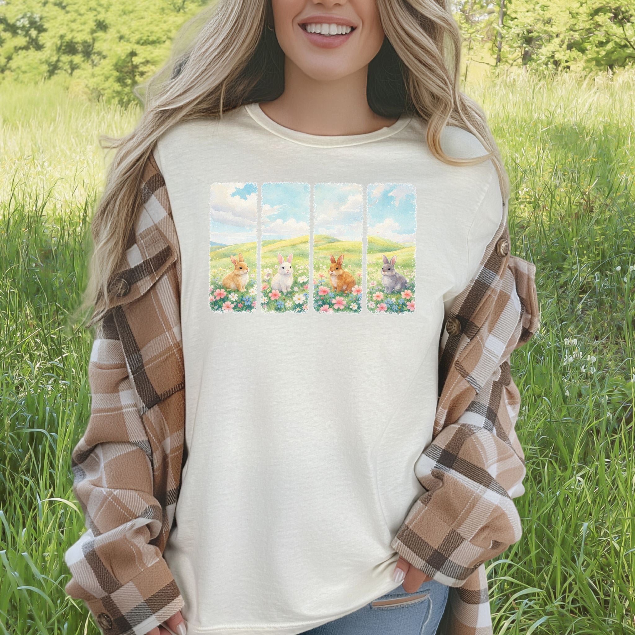 Spring Bunny Quartet T-Shirt Cute Floral Rabbit Wildflower Easter Gift