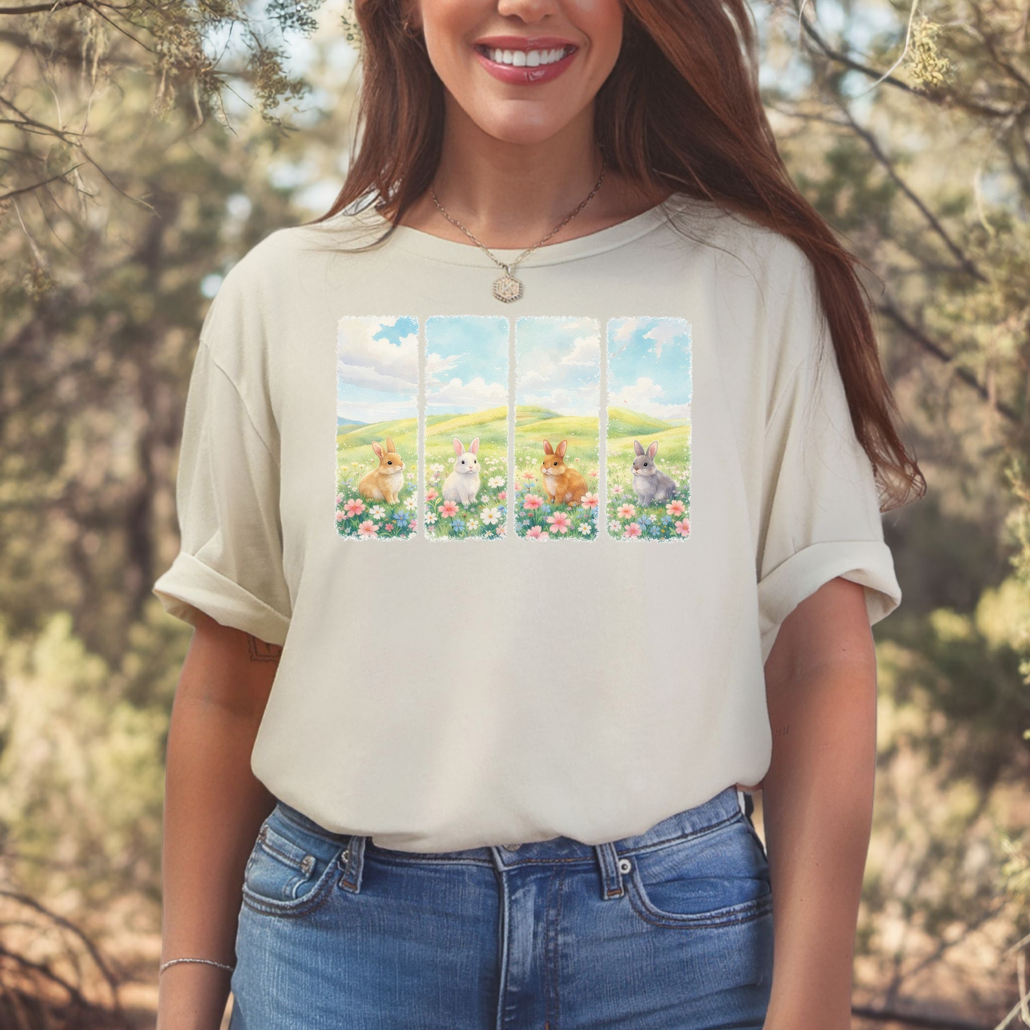 Spring Bunny Quartet T-Shirt Cute Floral Rabbit Wildflower Easter Gift