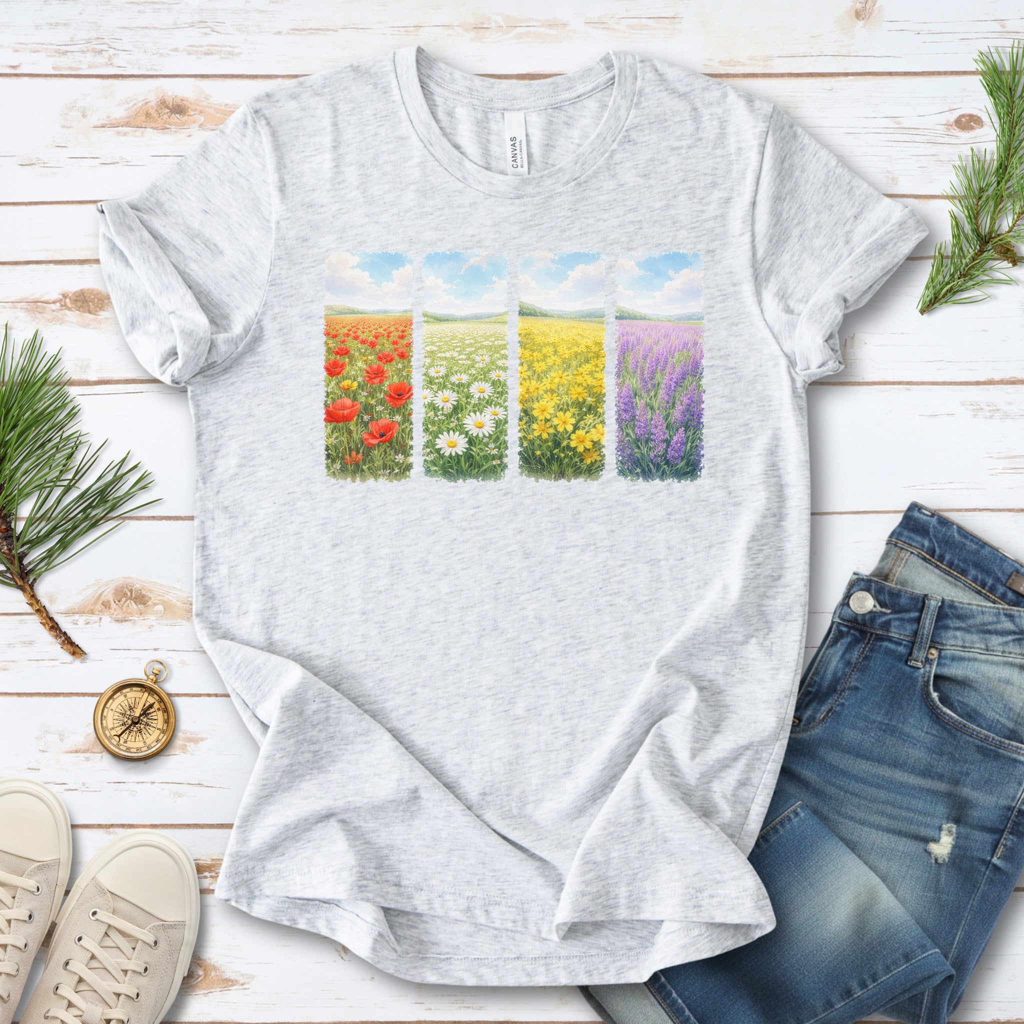 Spring Flower Quartet T-Shirt Poppy Daisy Lavender Easter Wildflower Gift
