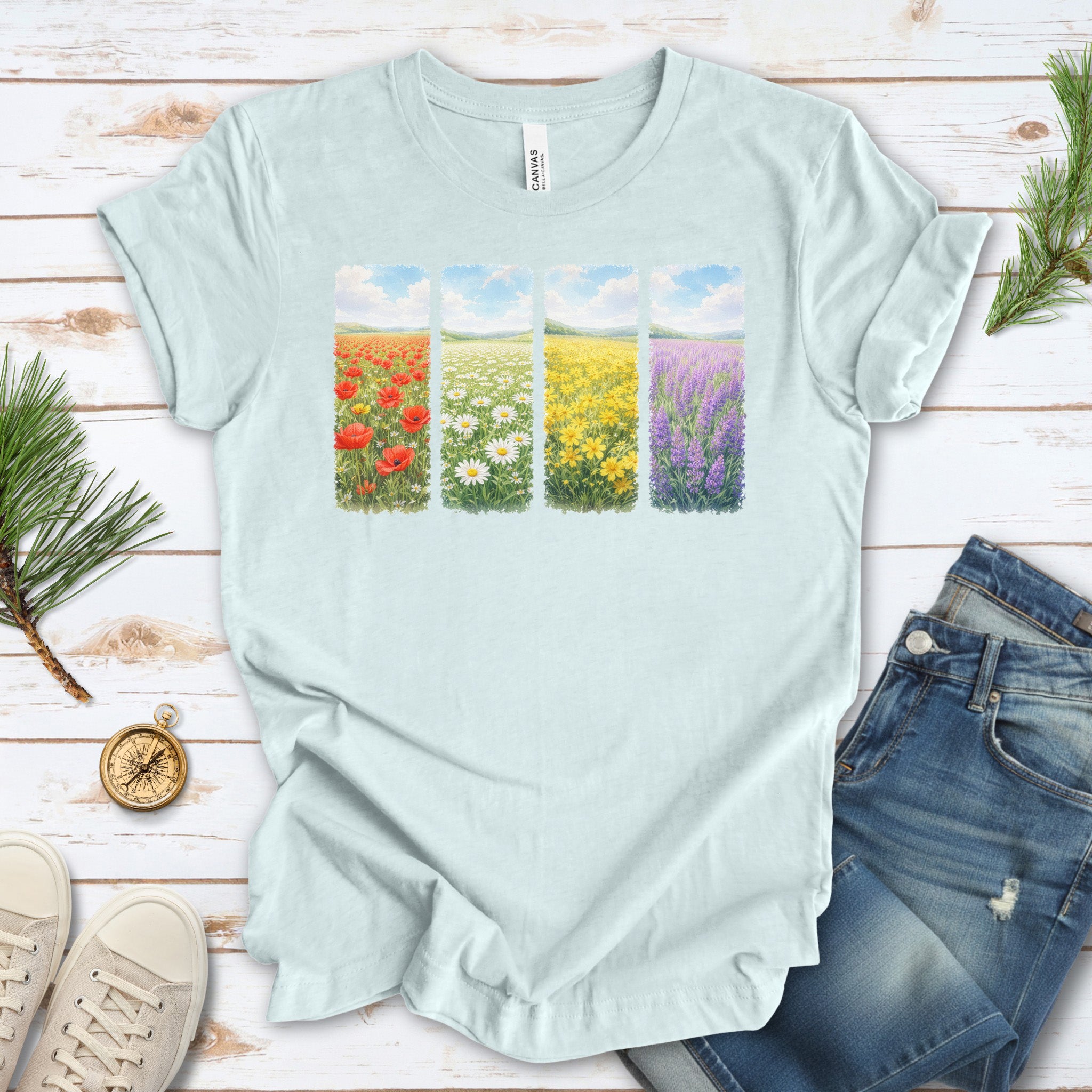 Spring Flower Quartet T-Shirt Poppy Daisy Lavender Easter Wildflower Gift