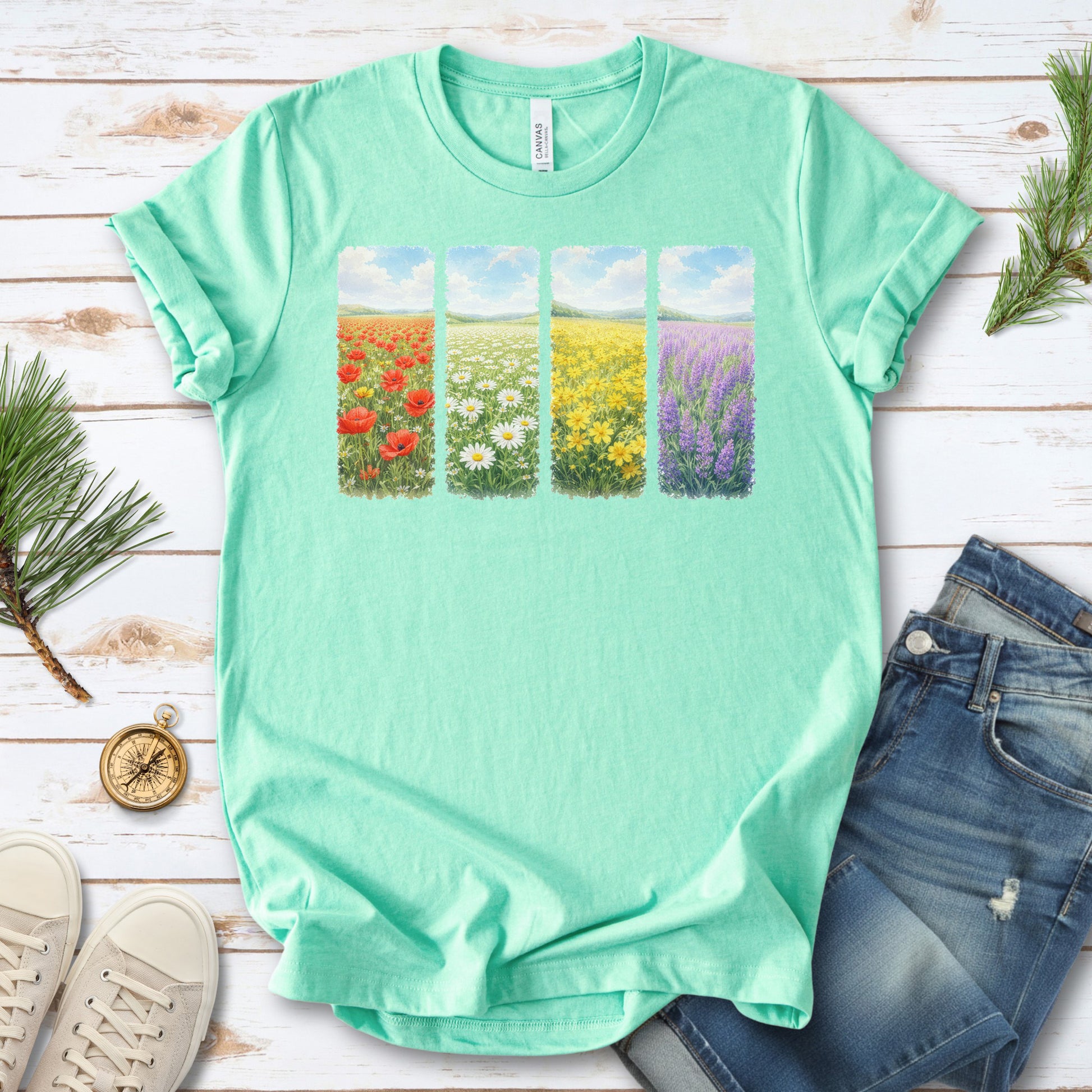 Spring Flower Quartet T-Shirt Poppy Daisy Lavender Easter Wildflower Gift