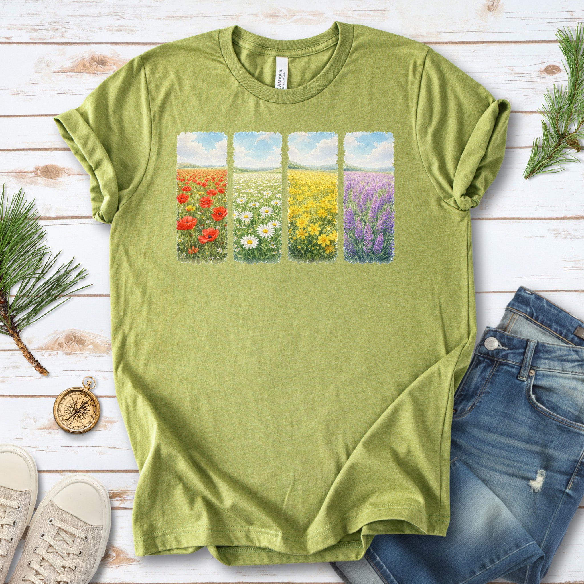 Spring Flower Quartet T-Shirt Poppy Daisy Lavender Easter Wildflower Gift