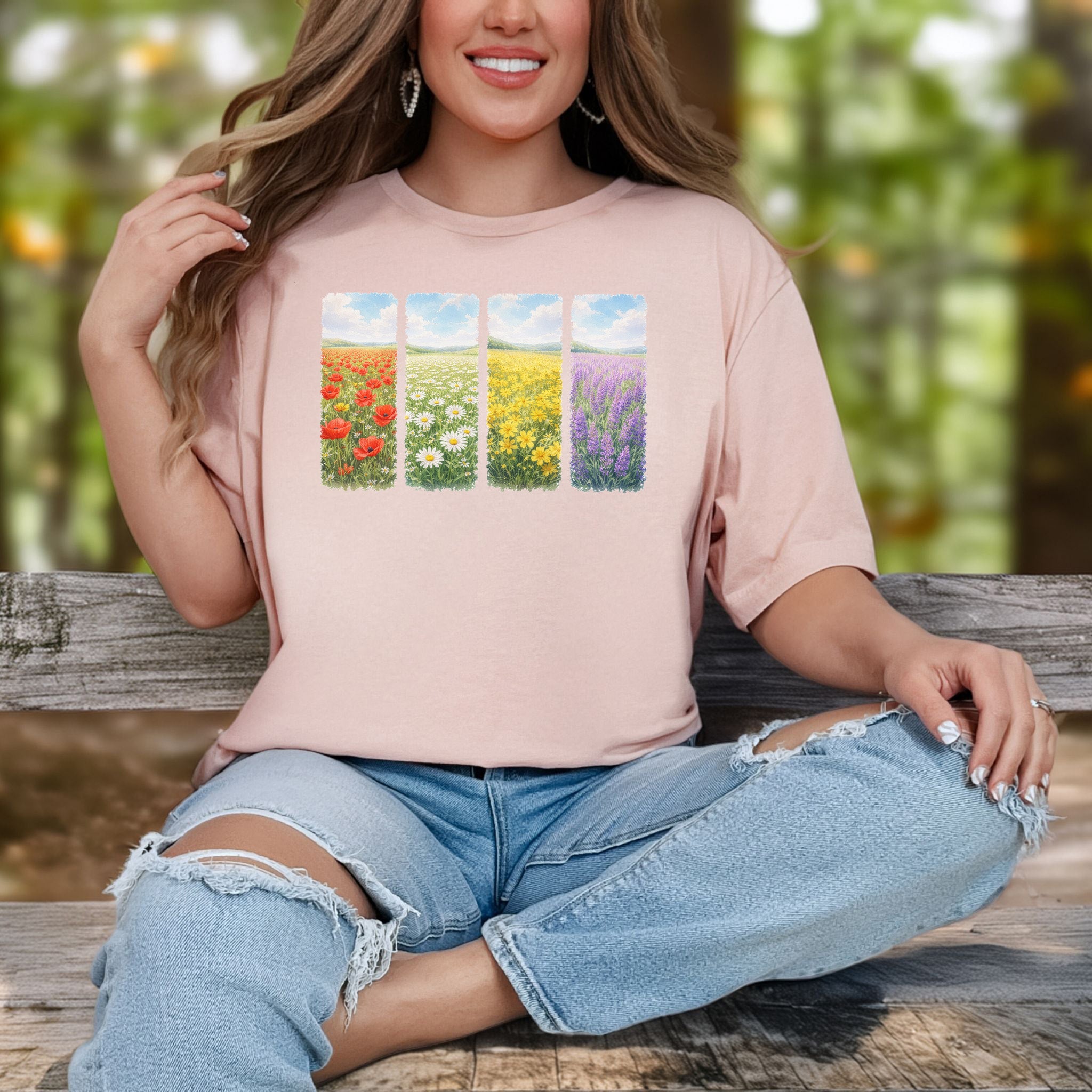 Spring Flower Quartet T-Shirt Poppy Daisy Lavender Easter Wildflower Gift
