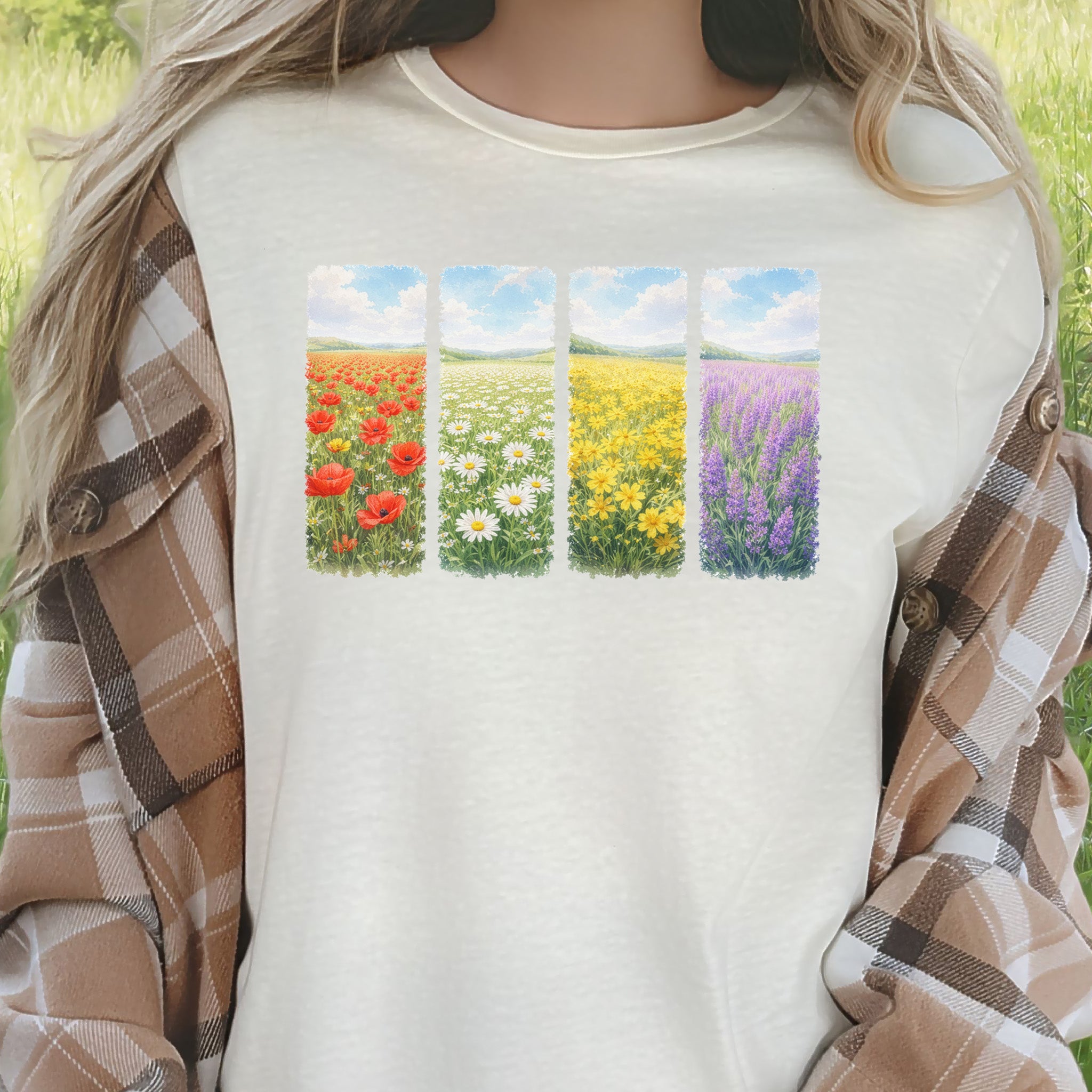 Spring Flower Quartet T-Shirt Poppy Daisy Lavender Easter Wildflower Gift