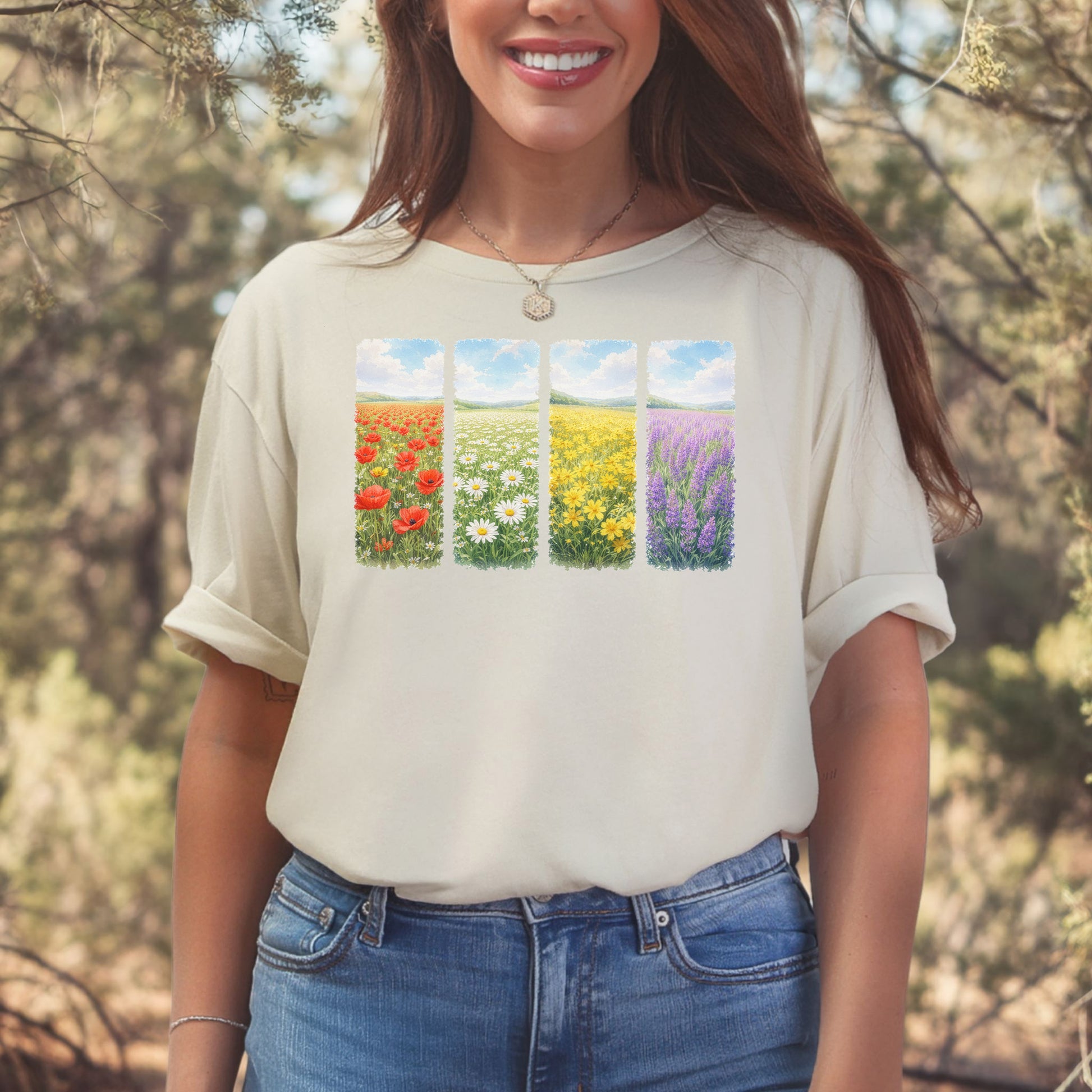 Spring Flower Quartet T-Shirt Poppy Daisy Lavender Easter Wildflower Gift
