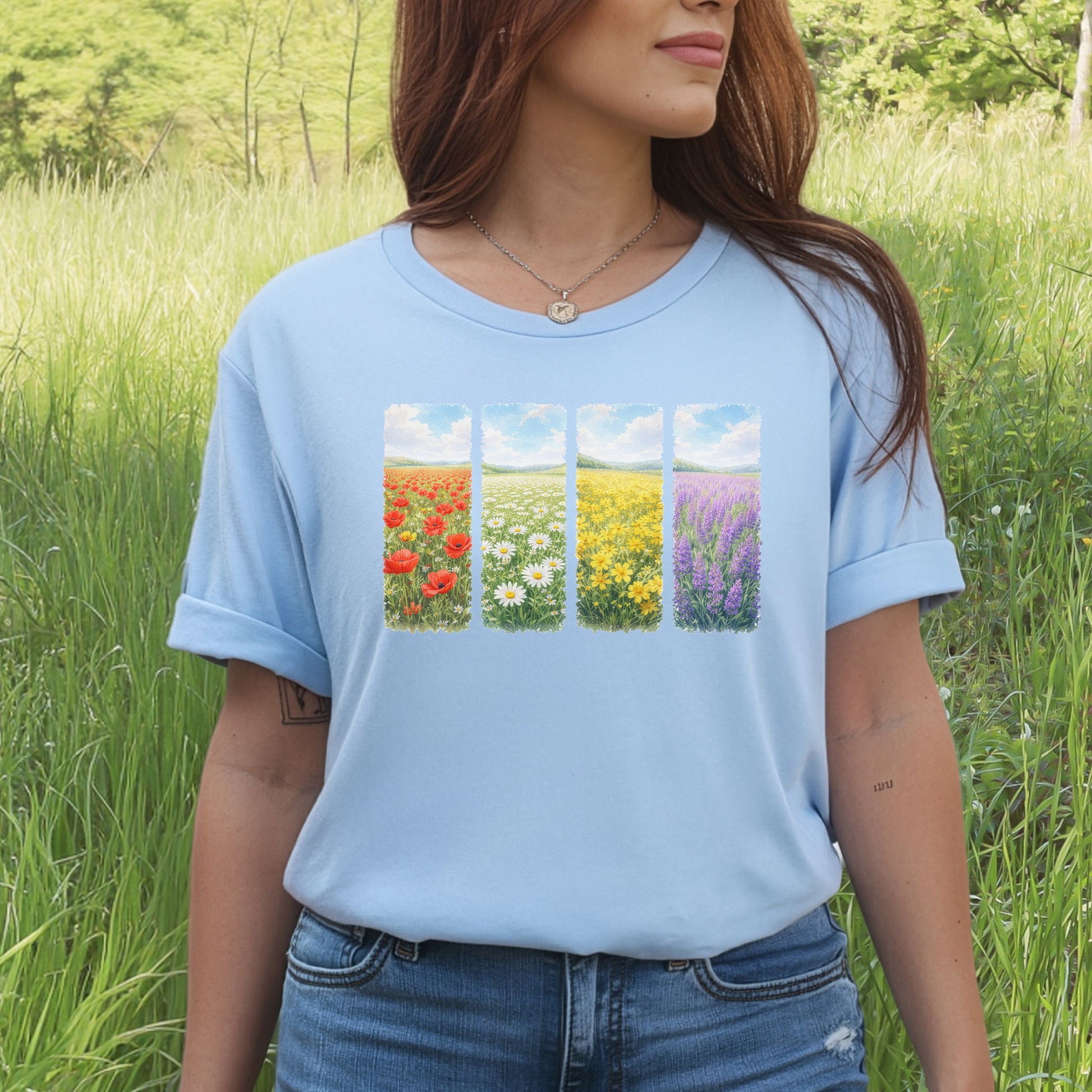 Spring Flower Quartet T-Shirt Poppy Daisy Lavender Easter Wildflower Gift