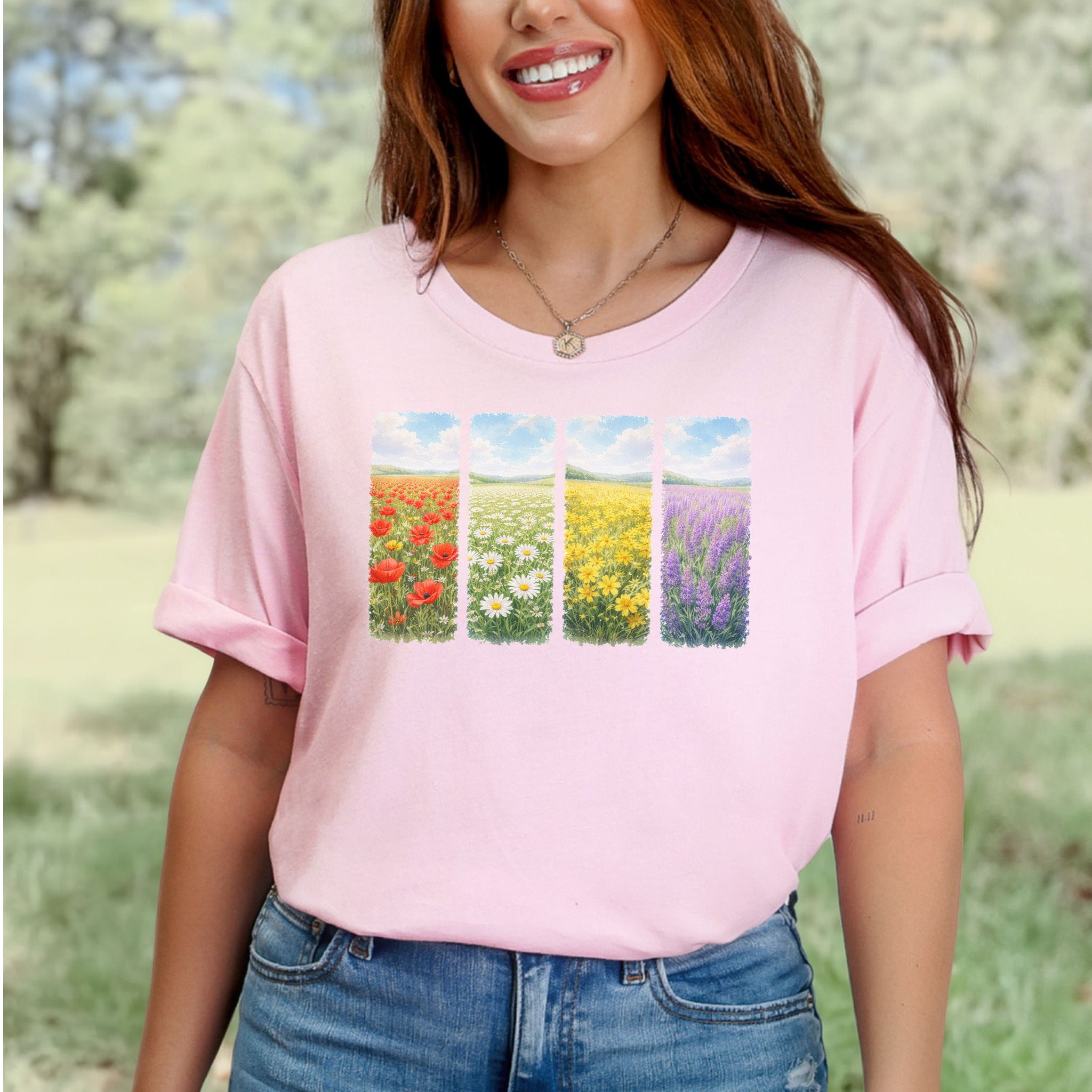 Spring Flower Quartet T-Shirt Poppy Daisy Lavender Easter Wildflower Gift
