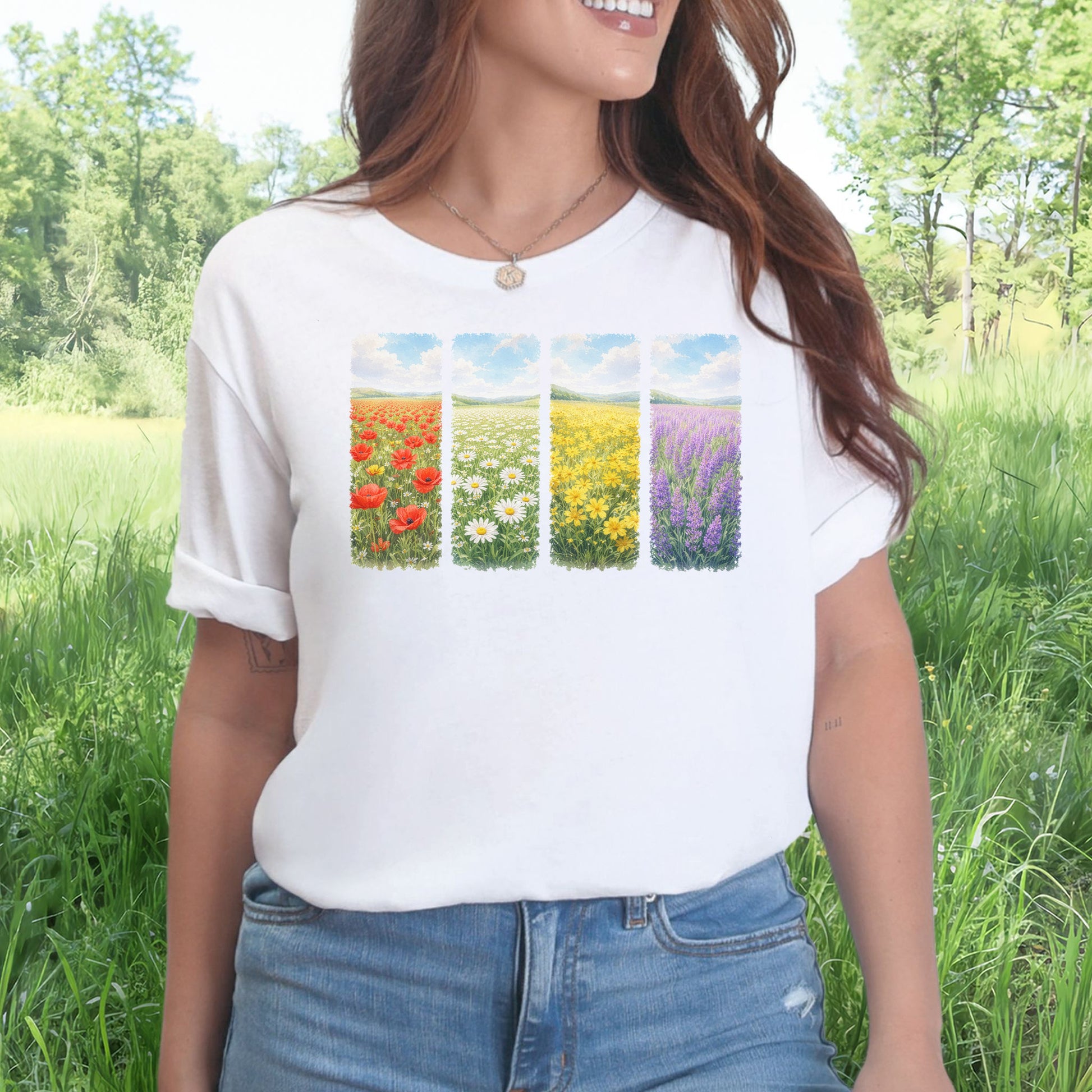 Spring Flower Quartet T-Shirt Poppy Daisy Lavender Easter Wildflower Gift