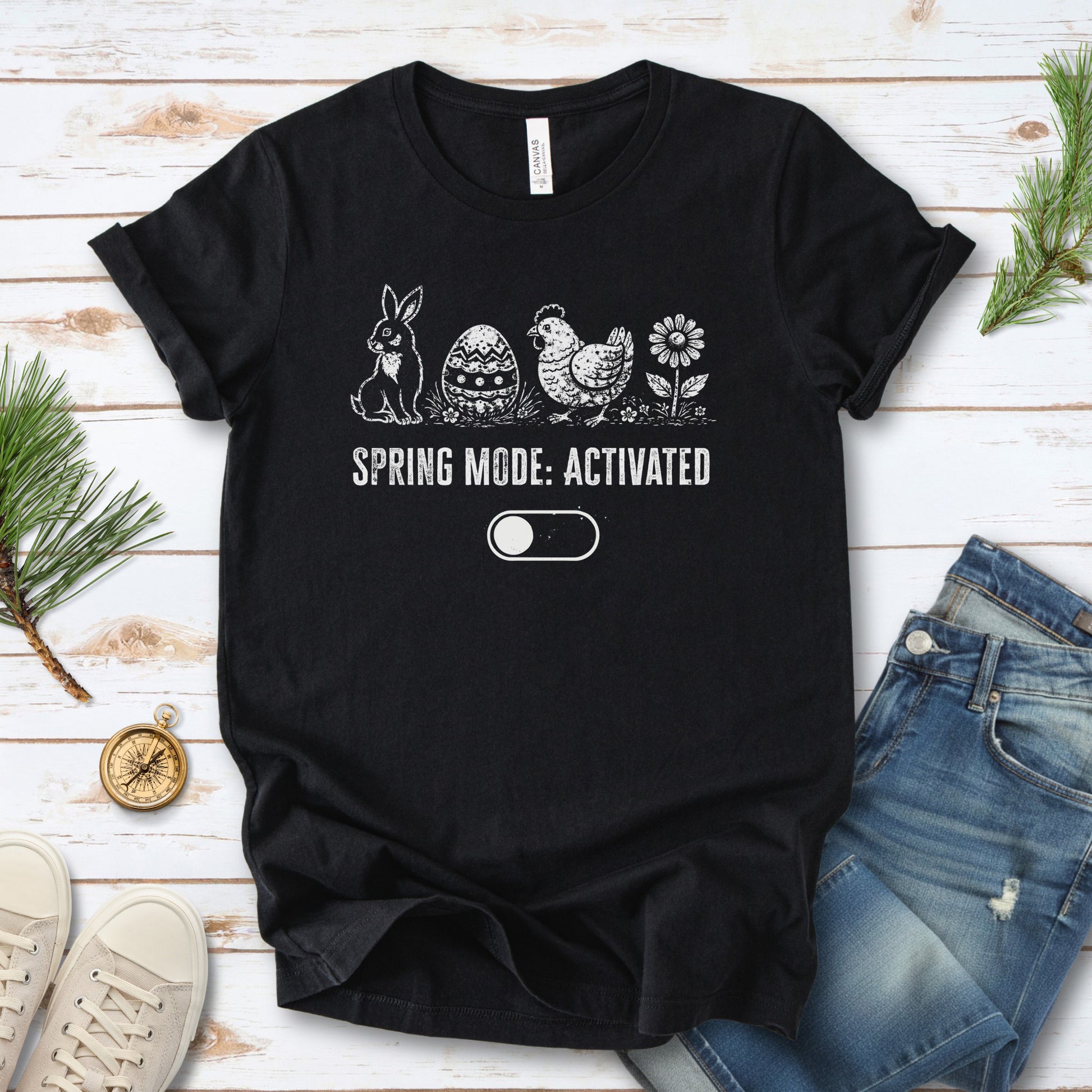 Spring Mode Activated T-Shirt Funny Easter Bunny Chicken Flower Gift