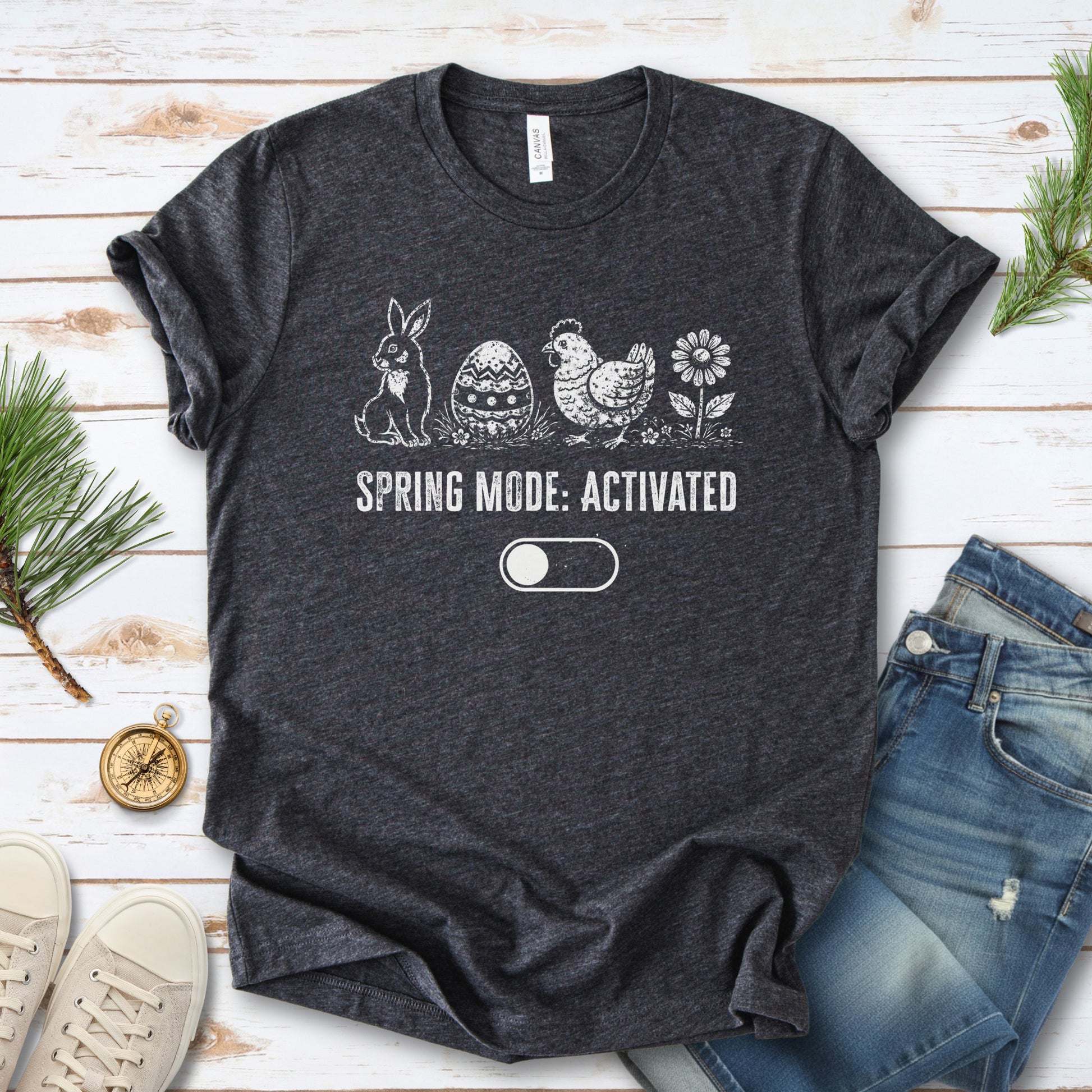 Spring Mode Activated T-Shirt Funny Easter Bunny Chicken Flower Gift