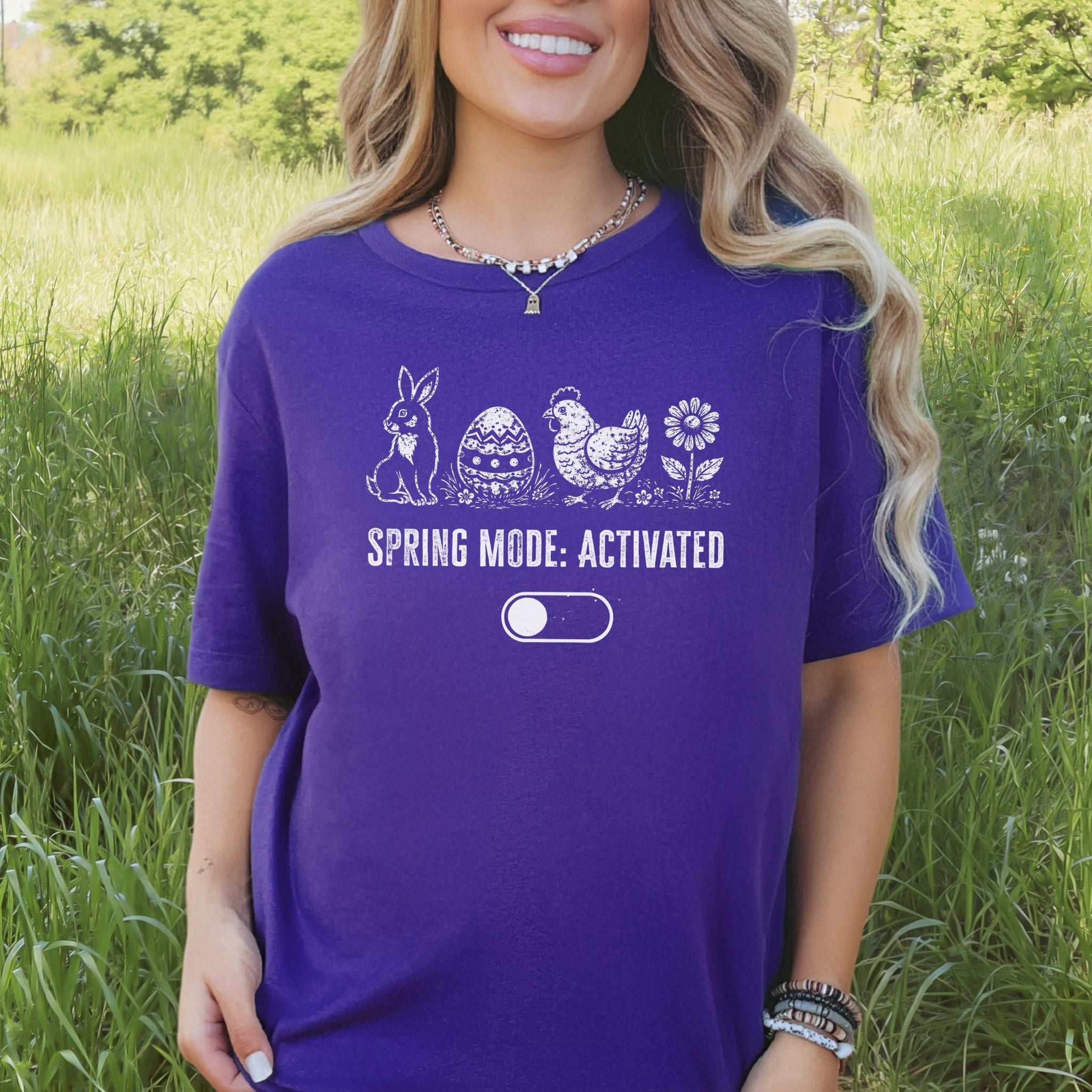 Spring Mode Activated T-Shirt Funny Easter Bunny Chicken Flower Gift