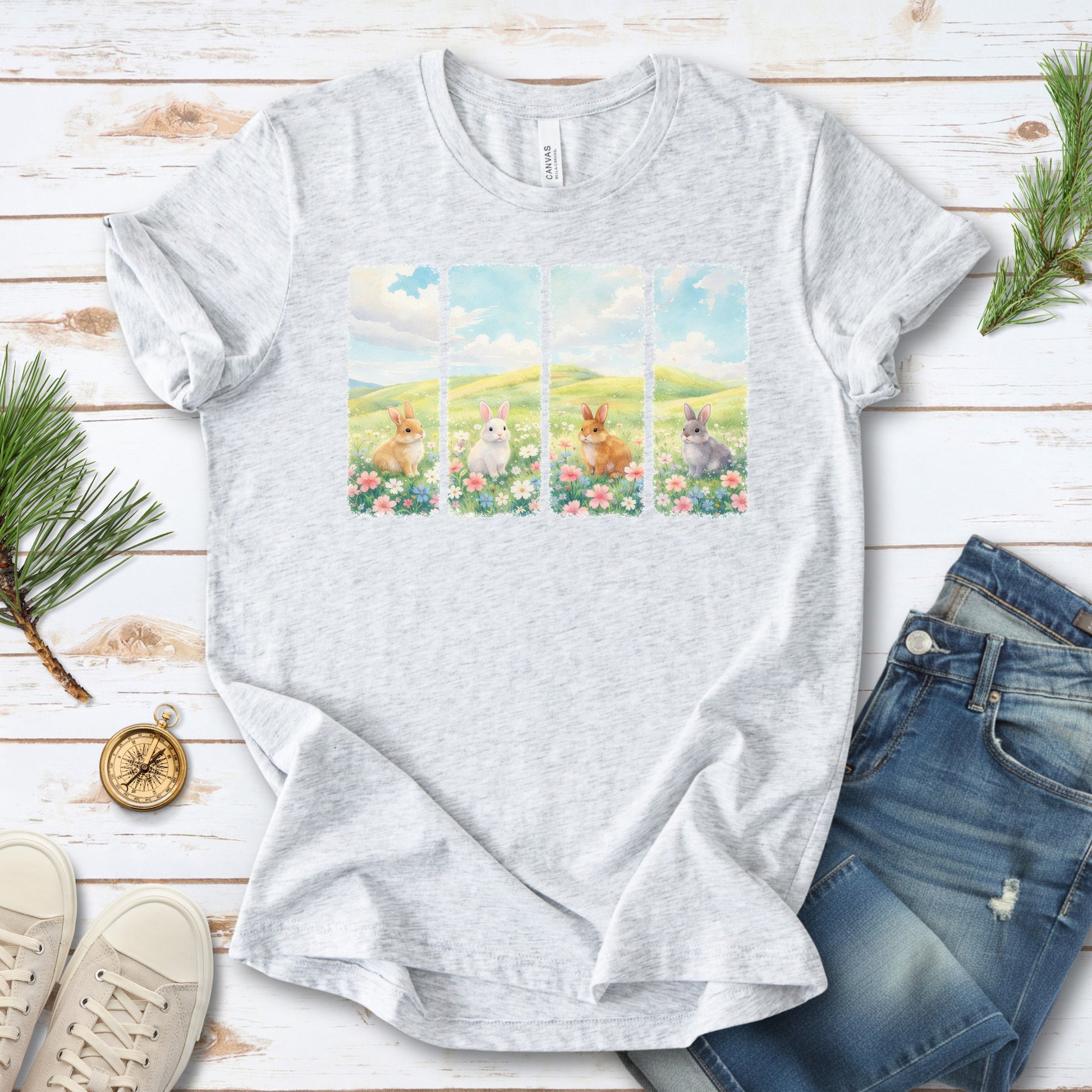 Spring Bunny Quartet T-Shirt Cute Floral Rabbit Wildflower Easter Gift
