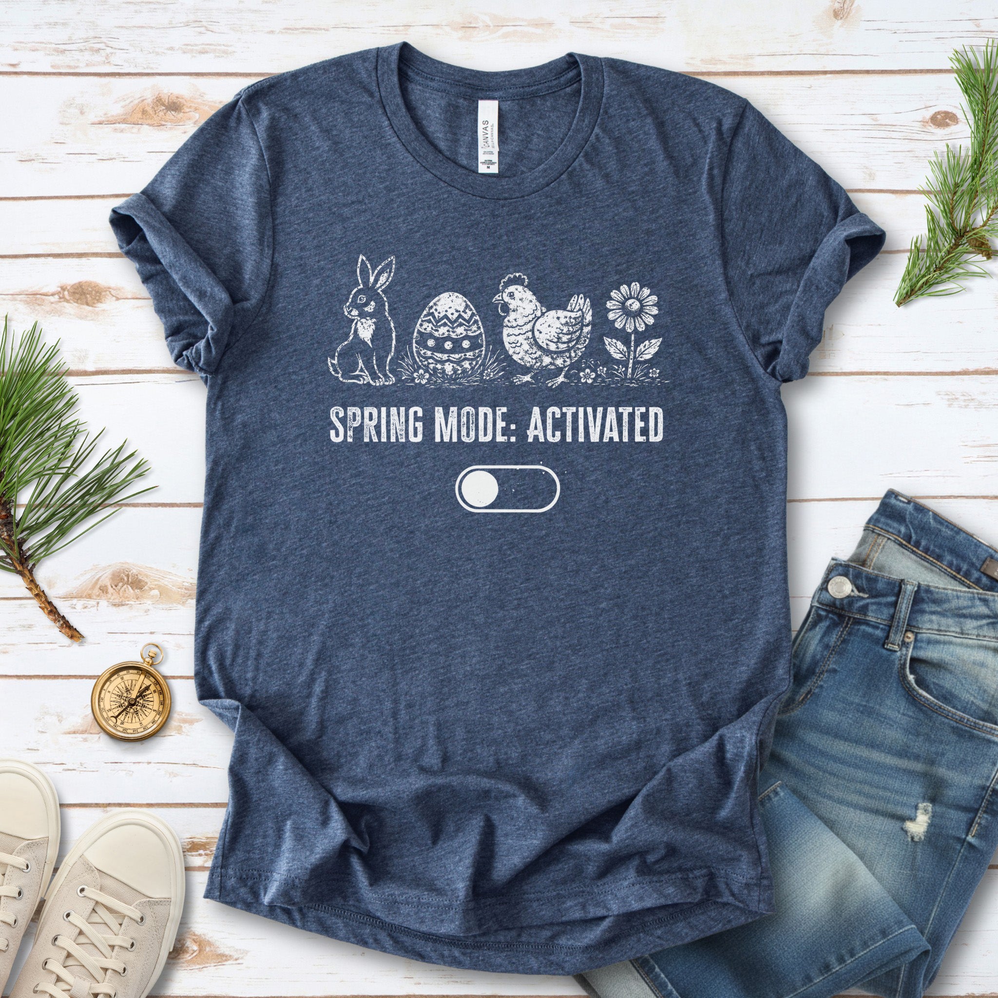 Spring Mode Activated T-Shirt Funny Easter Bunny Chicken Flower Gift