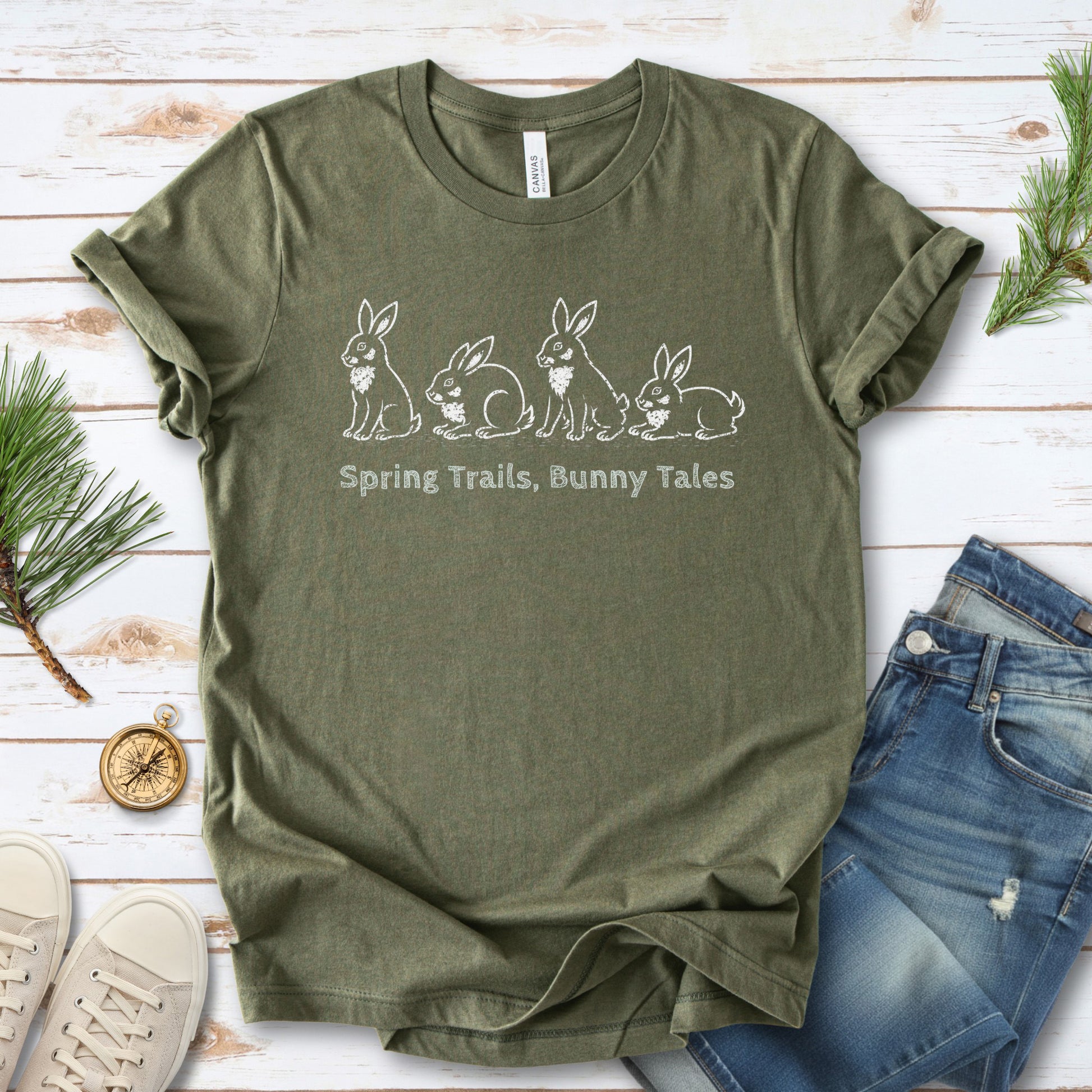 Spring Trails Bunny Tales T-Shirt Easter Rabbit Lover Hiking Gift