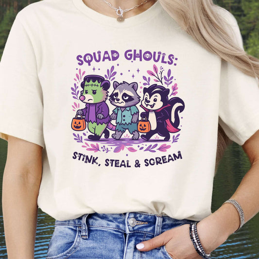 Squad Ghouls Halloween T-Shirt – Funny Raccoon, Opossum & Skunk Trick or Treat Tee