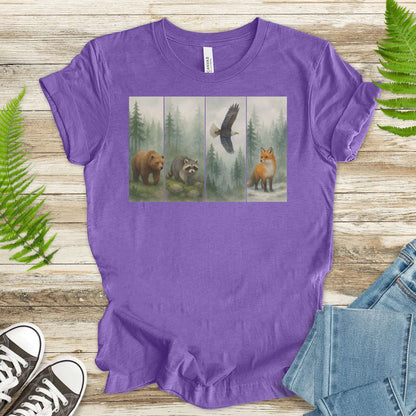 Forest Wildlife Strip Tee – Watercolor Nature Hike Animal T-Shirt