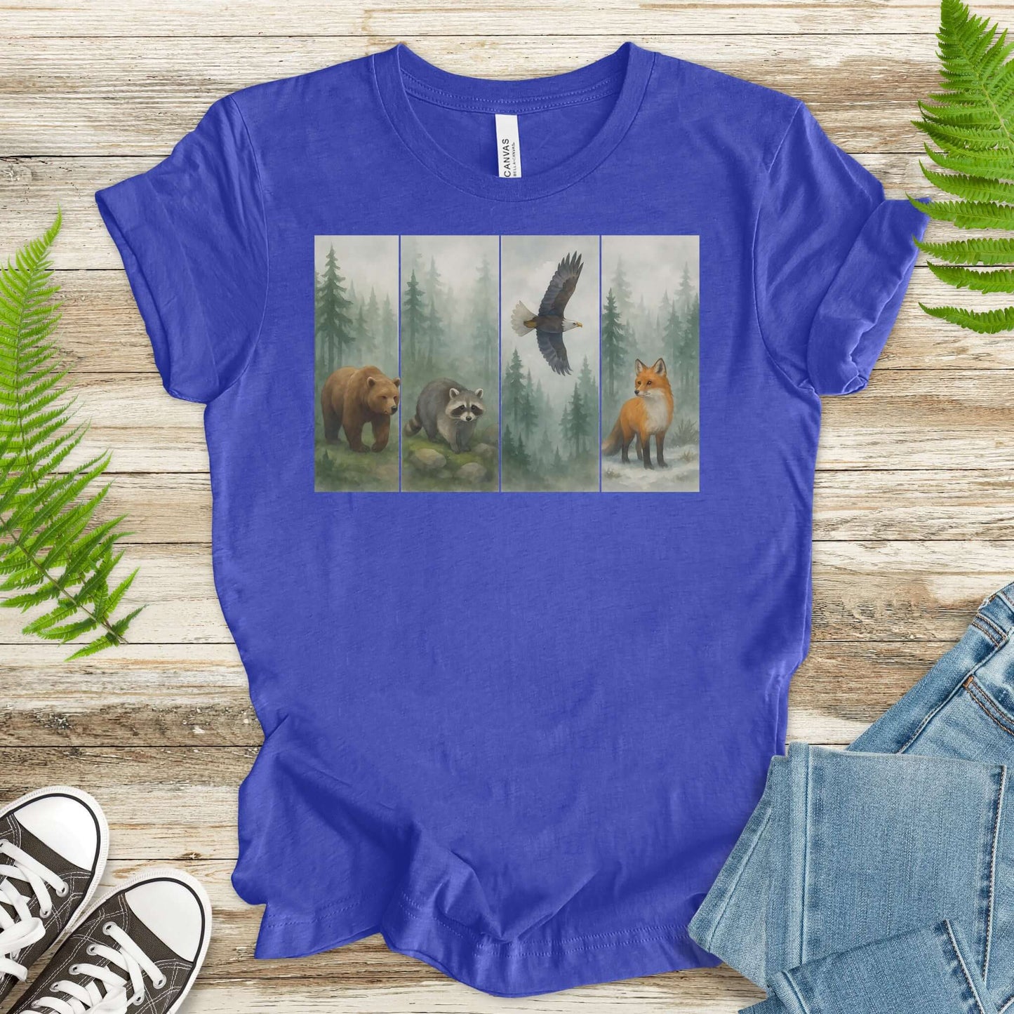 Forest Wildlife Strip Tee – Watercolor Nature Hike Animal T-Shirt