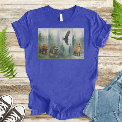 Forest Wildlife Strip Tee – Watercolor Nature Hike Animal T-Shirt