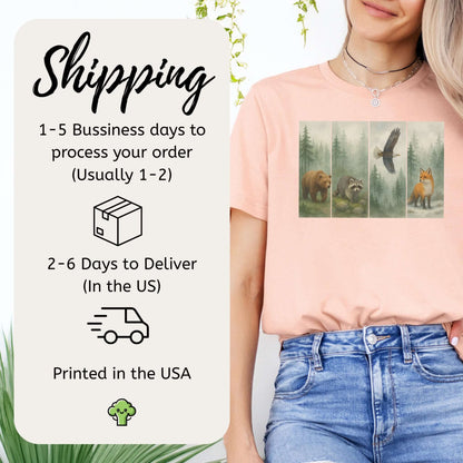 Forest Wildlife Strip Tee – Watercolor Nature Hike Animal T-Shirt