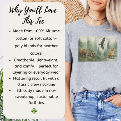 Forest Wildlife Strip Tee – Watercolor Nature Hike Animal T-Shirt