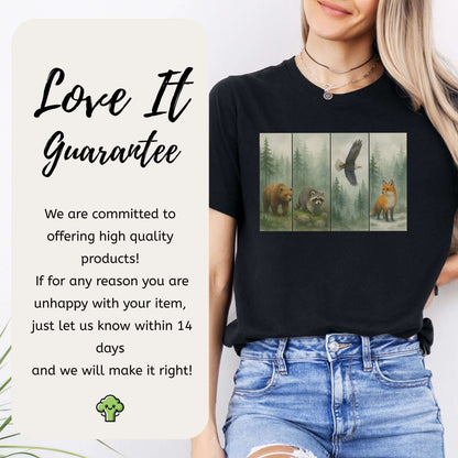 Forest Wildlife Strip Tee – Watercolor Nature Hike Animal T-Shirt