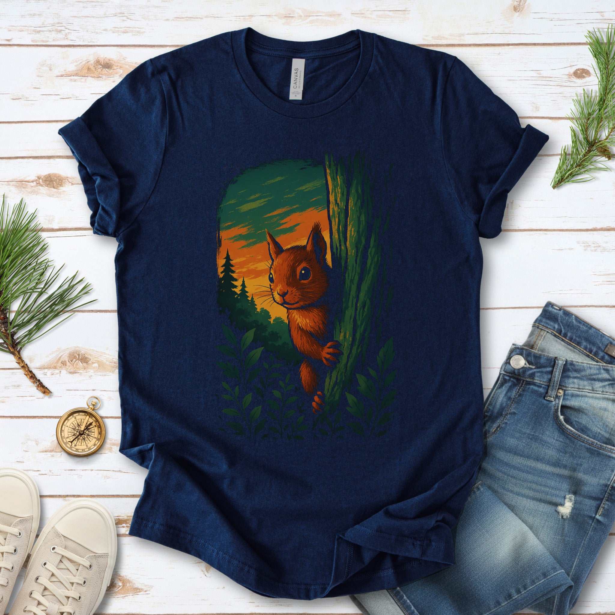 Squirrel Peeking in Forest T-Shirt – Spirit Animal of Playfulness