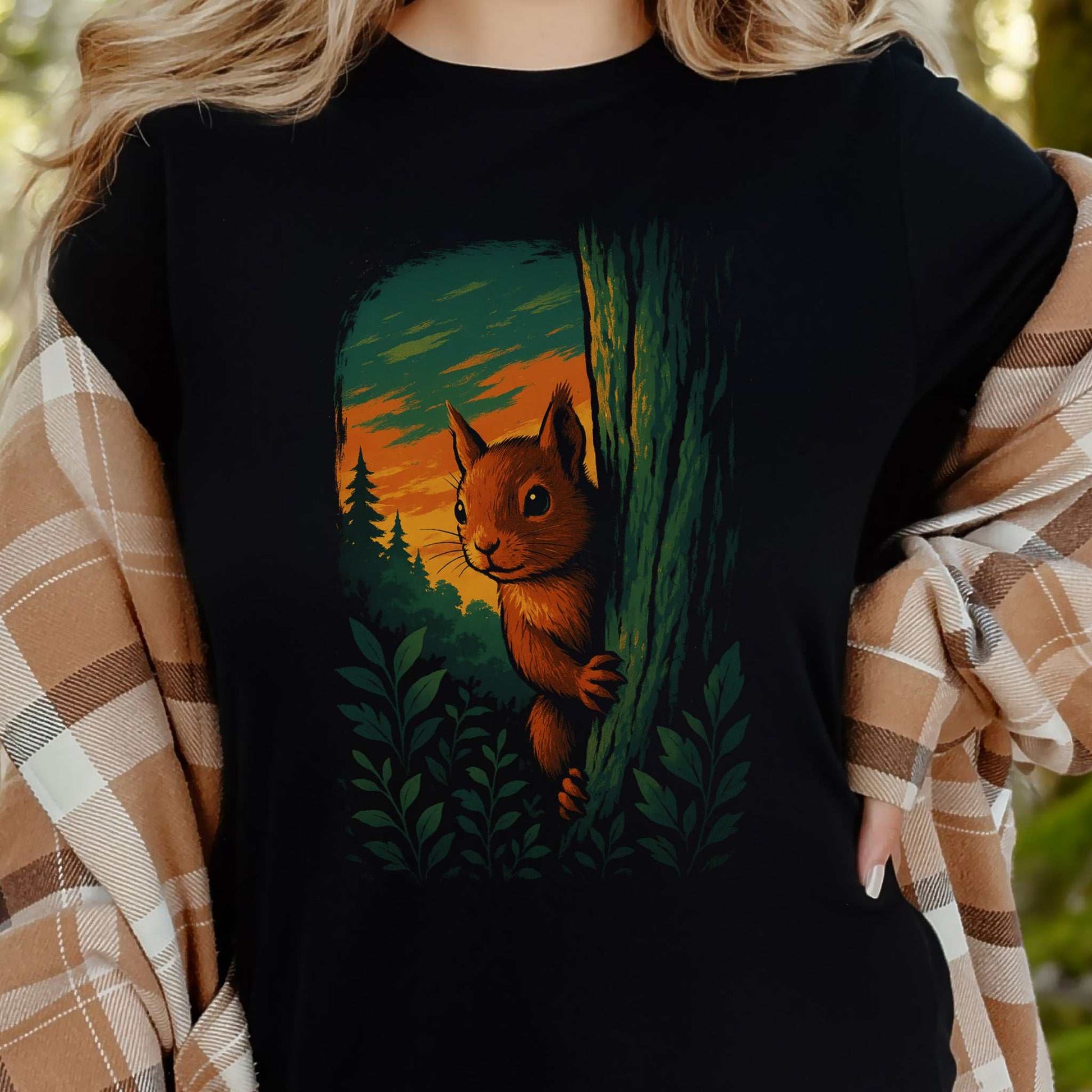 Squirrel Peeking in Forest T-Shirt – Spirit Animal of Playfulness