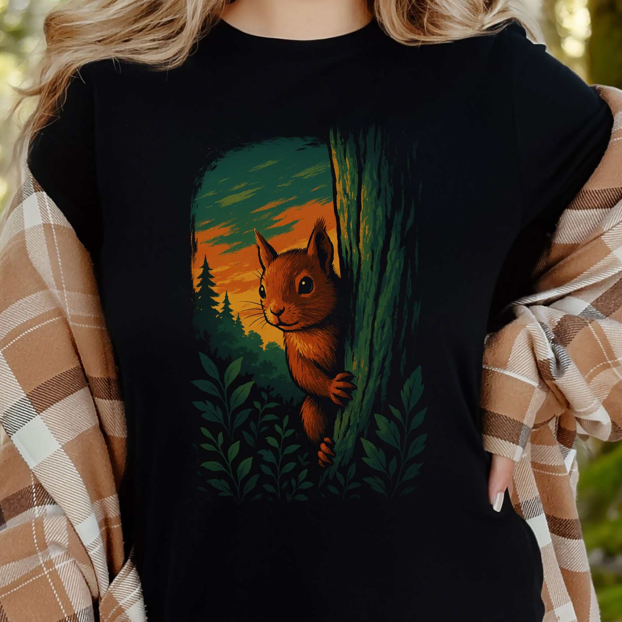 Squirrel Peeking in Forest T-Shirt – Spirit Animal of Playfulness