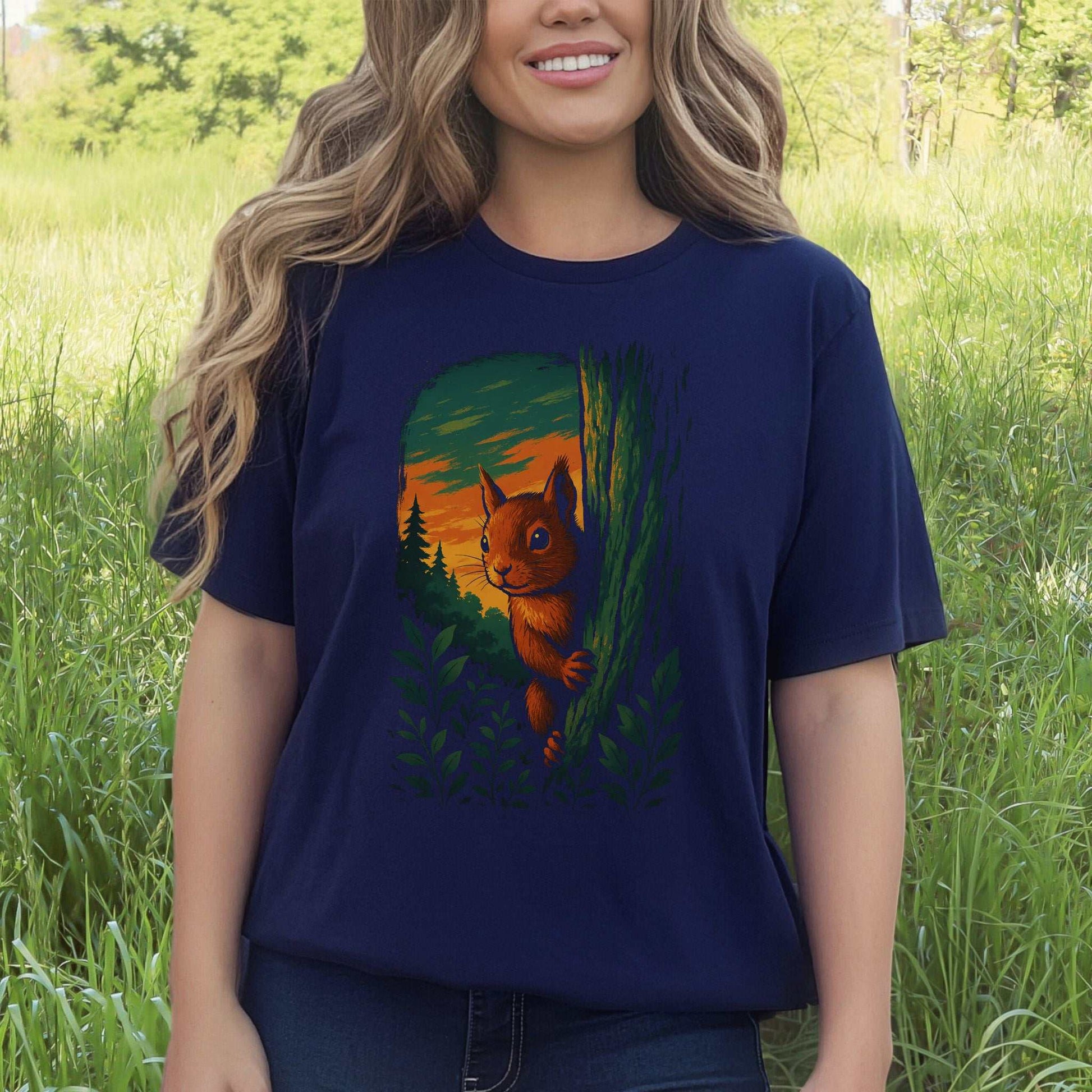 Squirrel Peeking in Forest T-Shirt – Spirit Animal of Playfulness